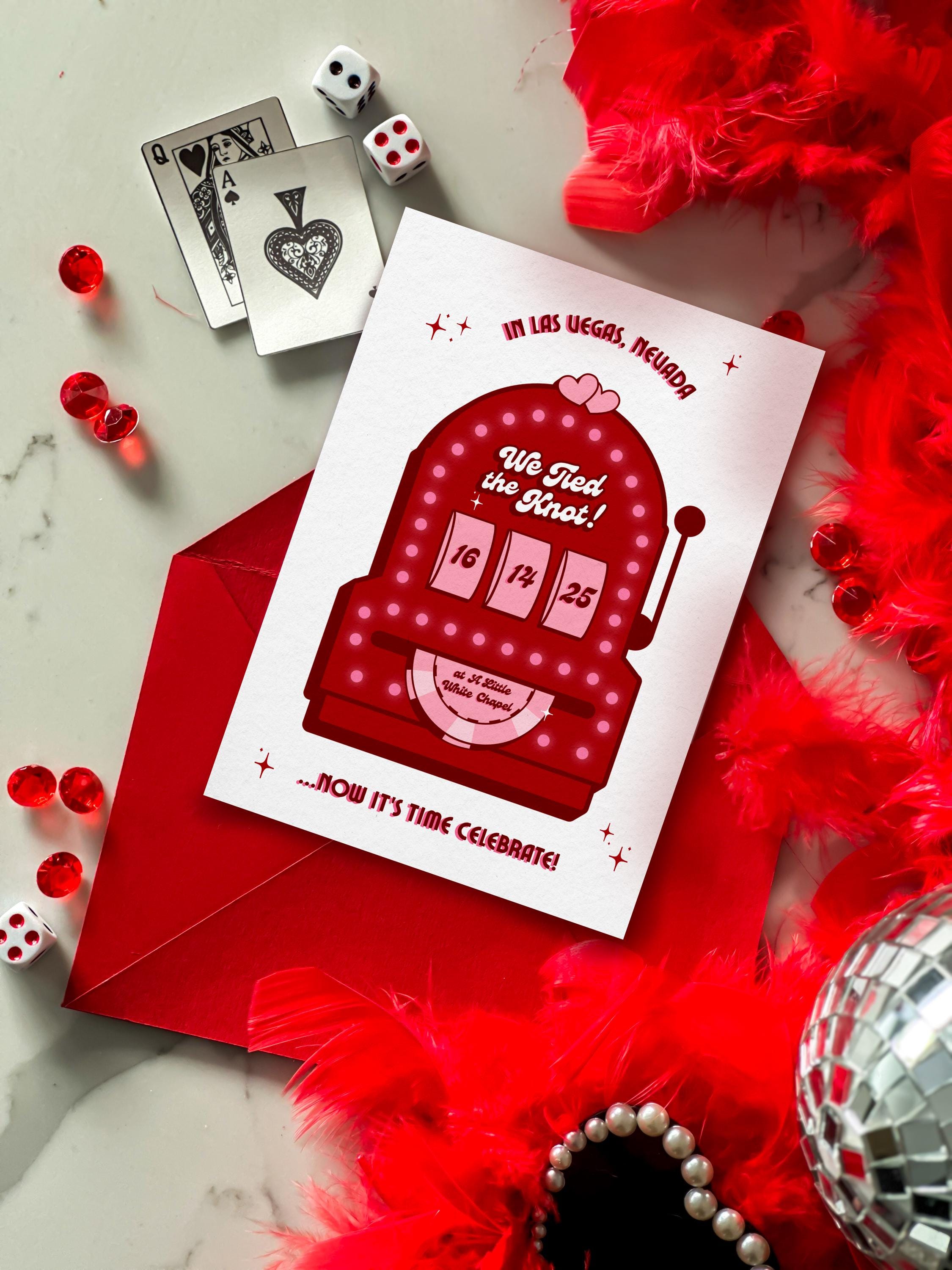 Retro Vegas Elopement Announcement: Slot Machine Invitation (DIY Canva Template, Digital Download)