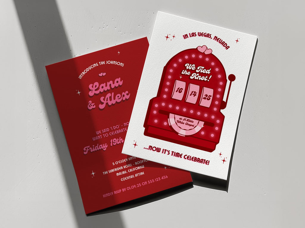 Retro Vegas Elopement Announcement: Slot Machine Invitation (DIY Canva Template, Digital Download)