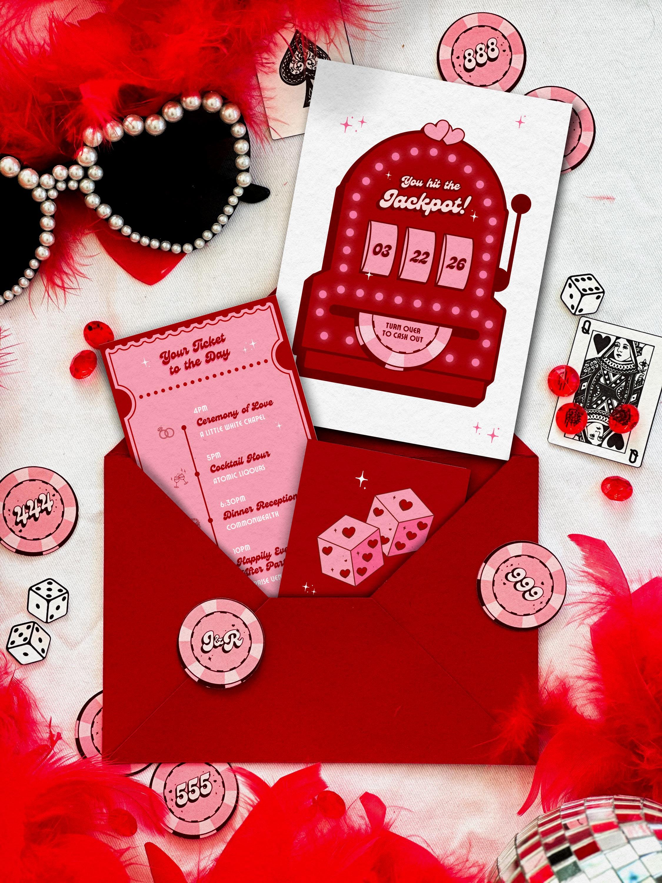 Retro Vegas Wedding Invitation Suite | DIY Template Set of 3 (Instant Download)
