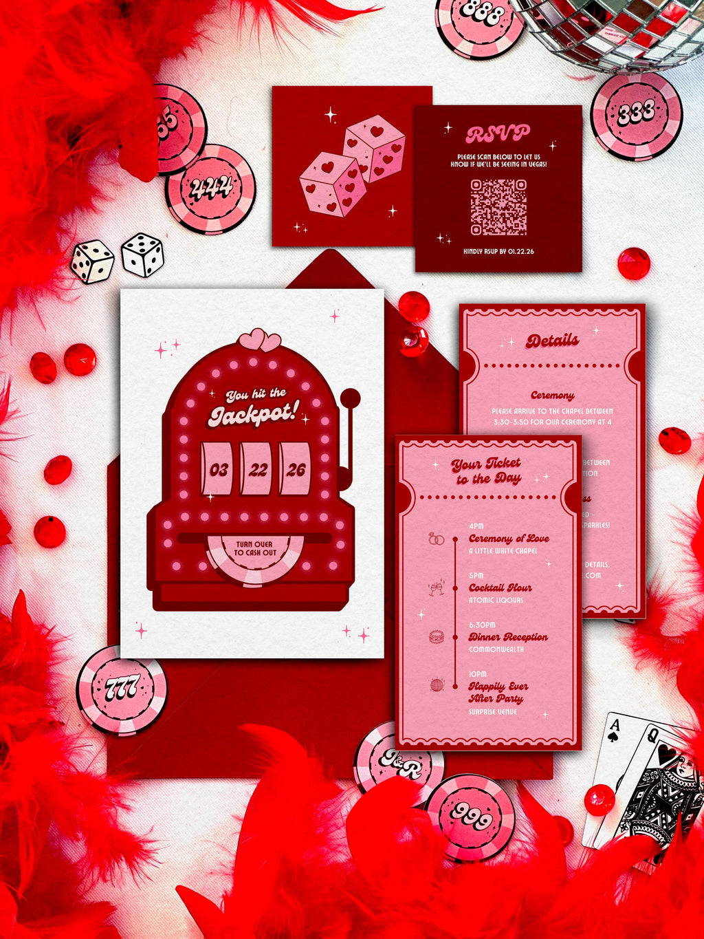 Retro Vegas Wedding Invitation Suite | DIY Template Set of 3 (Instant Download)