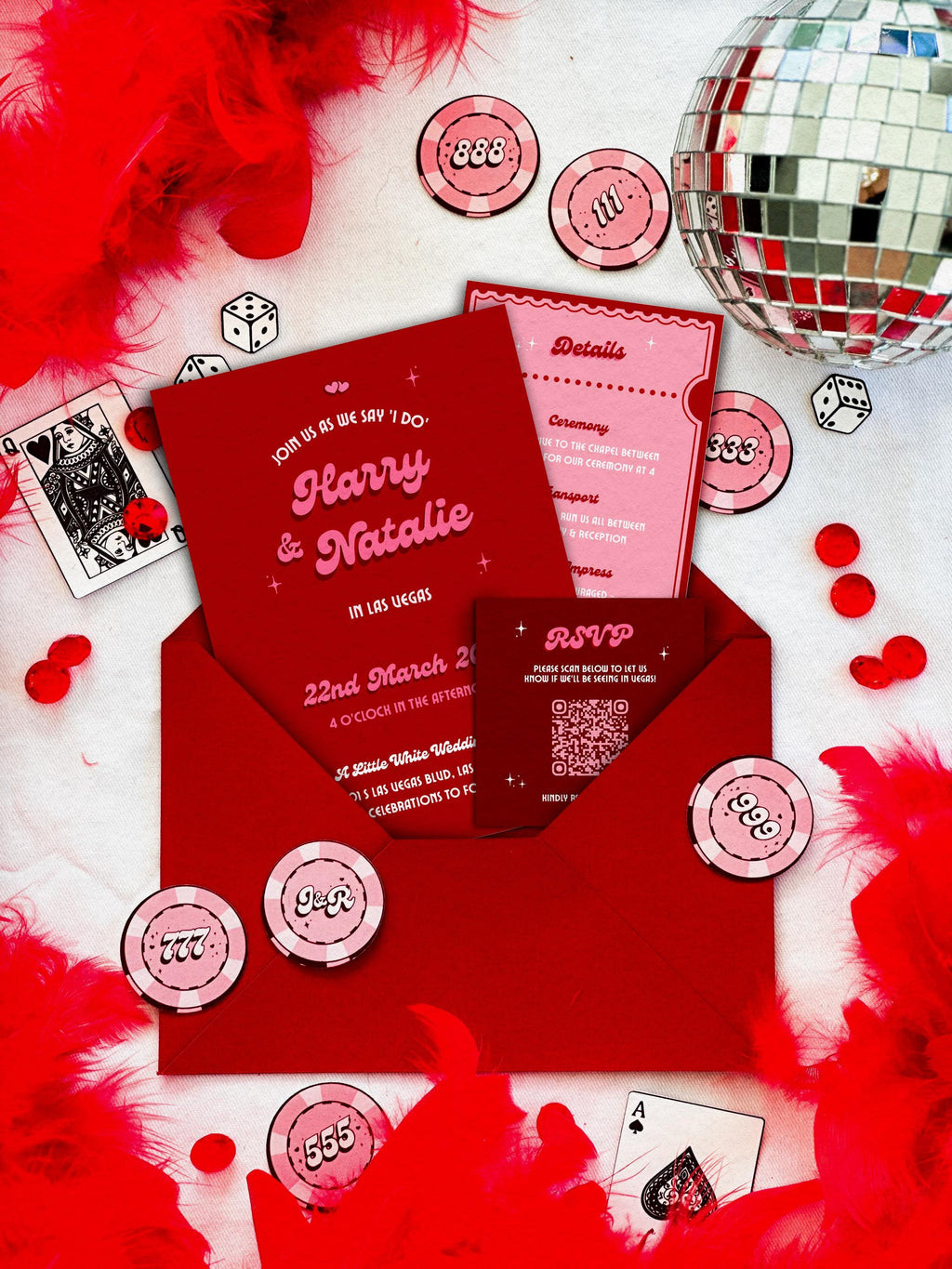 Retro Vegas Wedding Invitation Suite | DIY Template Set of 3 (Instant Download)