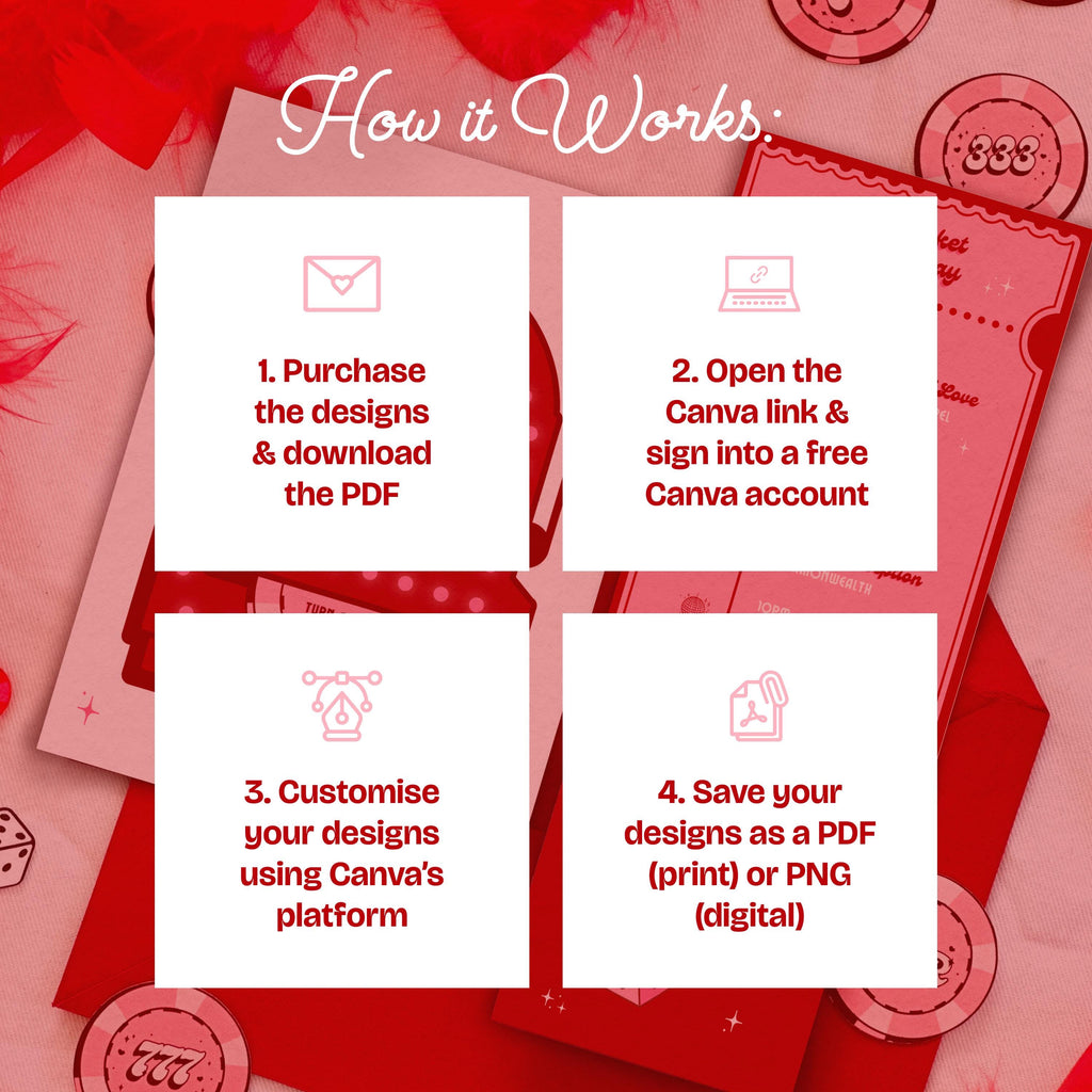 Retro Vegas Wedding Invitation Suite | DIY Template Set of 3 (Instant Download)