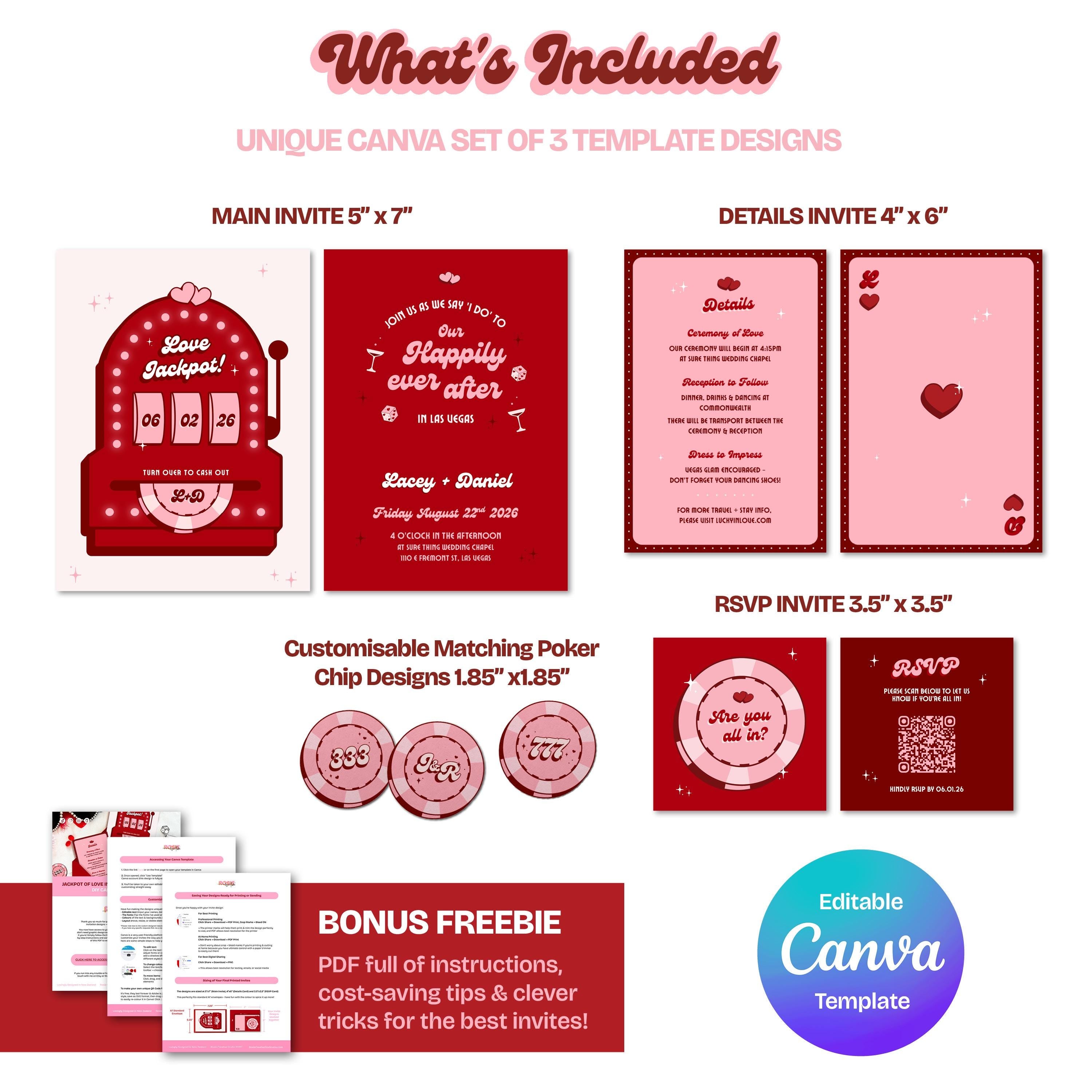 Retro Vegas Wedding Invitation Suite | DIY Set of 3 Invite Templates (Instant Download)