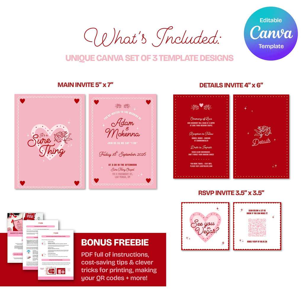 Retro Vegas Wedding Invitation Suite | Sure Thing Chapel Design (DIY Template Set)