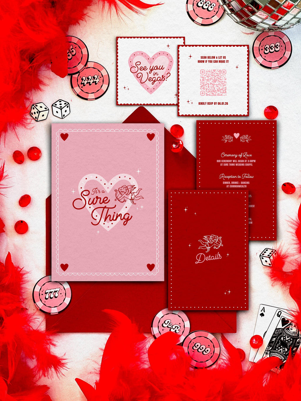 Retro Vegas Wedding Invitation Suite | Sure Thing Chapel Design (DIY Template Set)