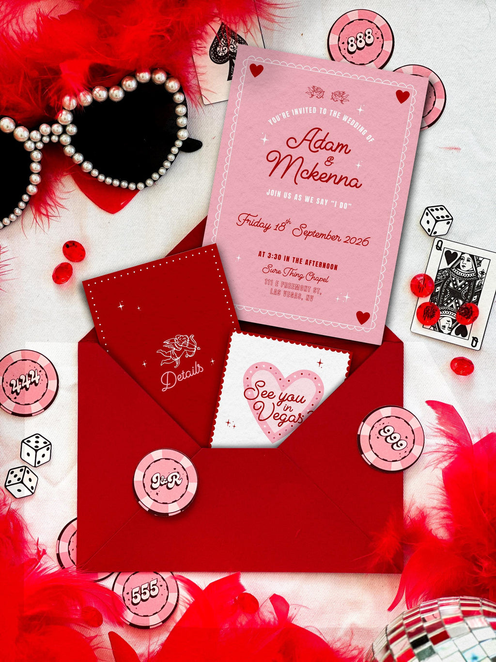 Retro Vegas Wedding Invitation Suite | Sure Thing Chapel Design (DIY Template Set)