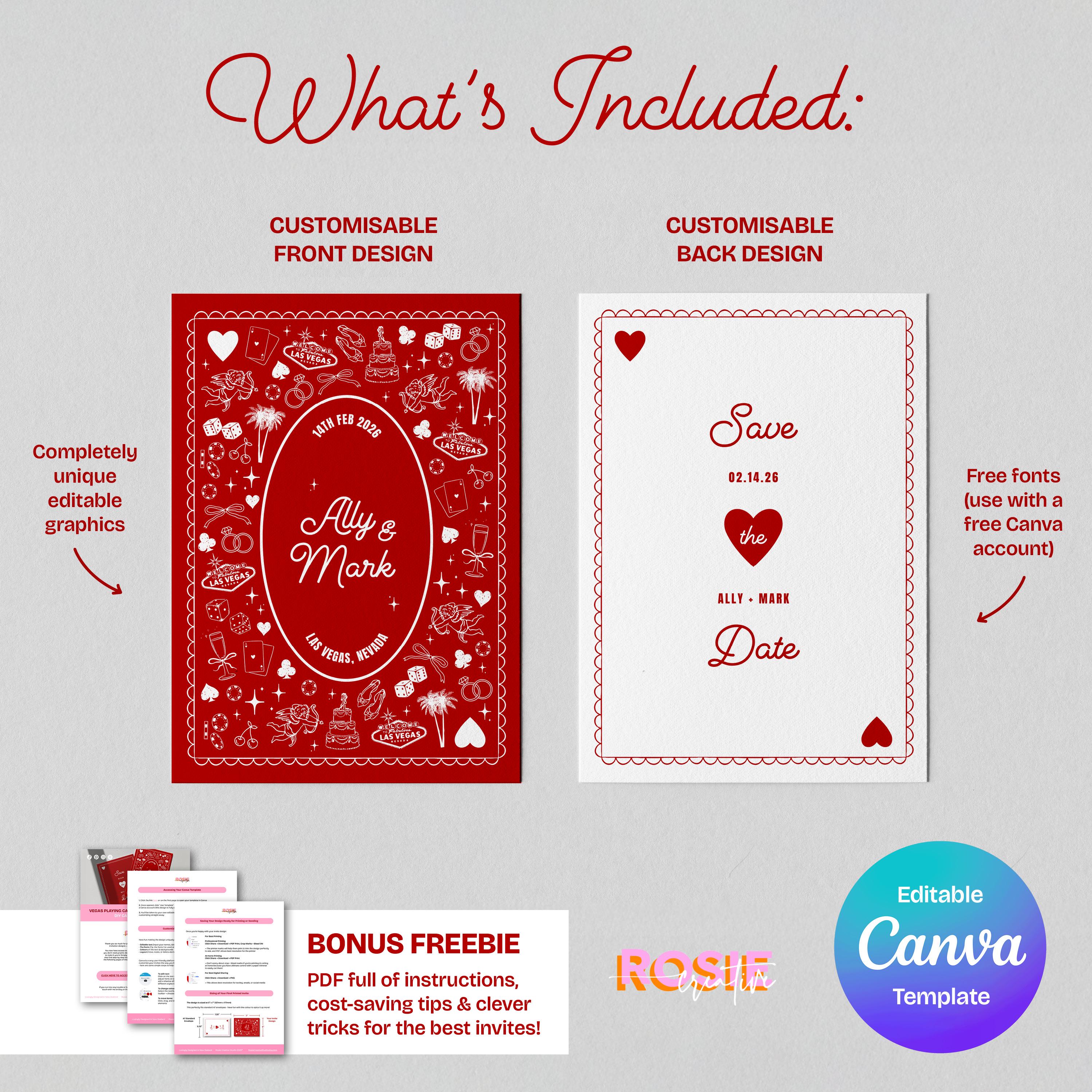 Vegas Wedding Save the Date: Retro Casino Playing Card Invitation (DIY Canva Template, Digital Download)