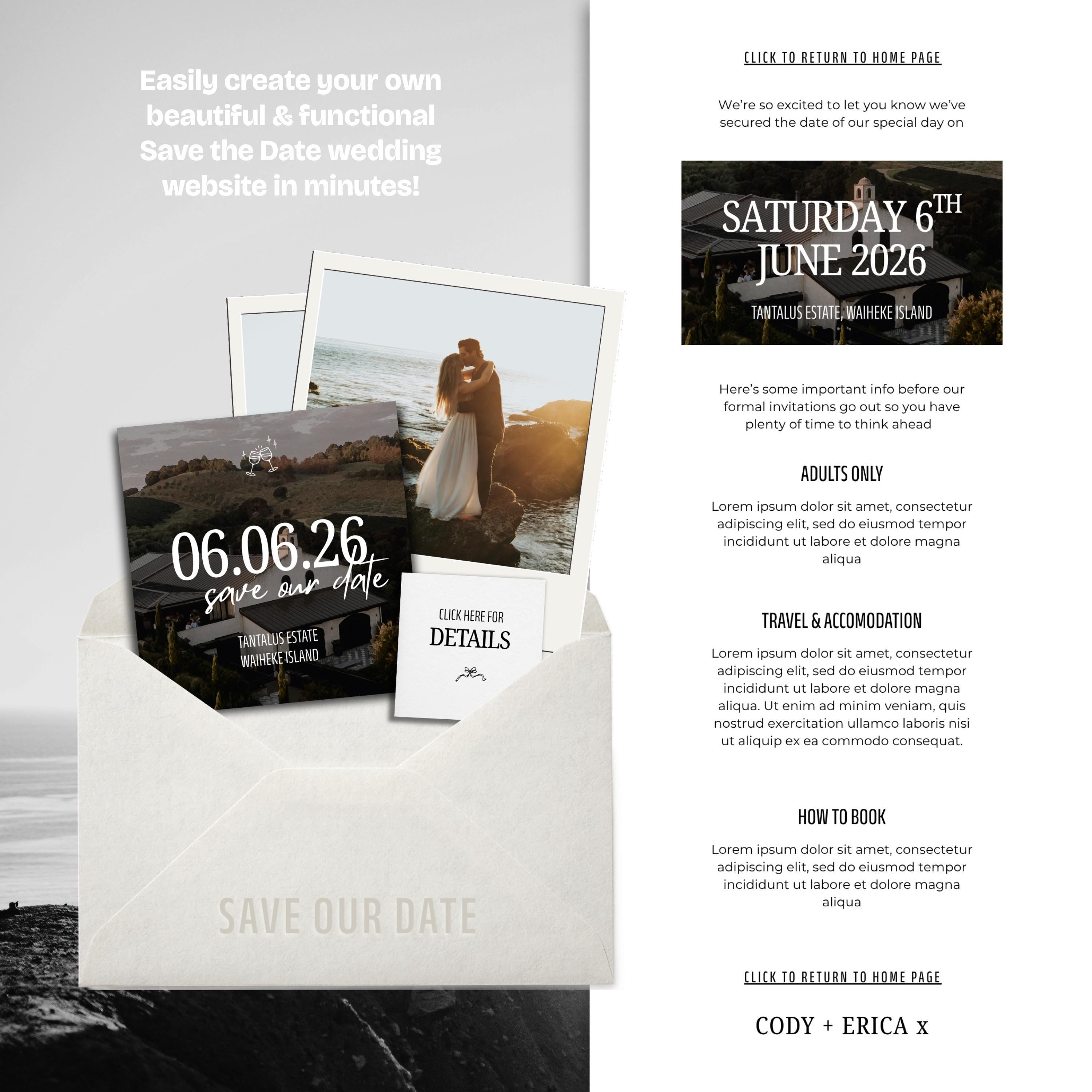 Minimalist Ivory Save the Date Website with Details Page: Canva Digital Invitation Template (Digital Download)