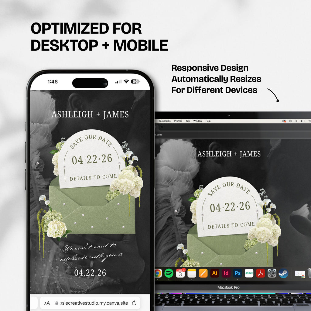 Sage Floral Save the Date Website: Canva Digital Invitation Template (Digital Download)