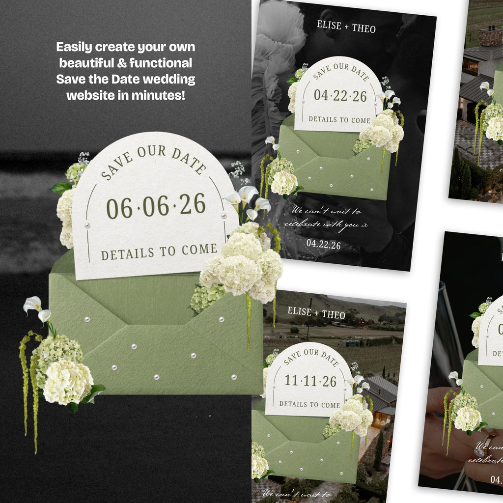 Sage Floral Save the Date Website: Canva Digital Invitation Template (Digital Download)