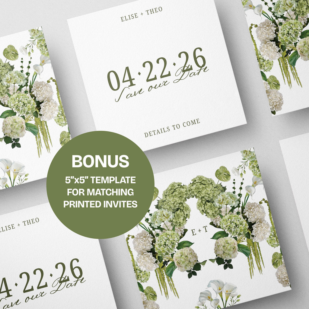 Sage Floral Save the Date Website: Canva Digital Invitation Template (Digital Download)