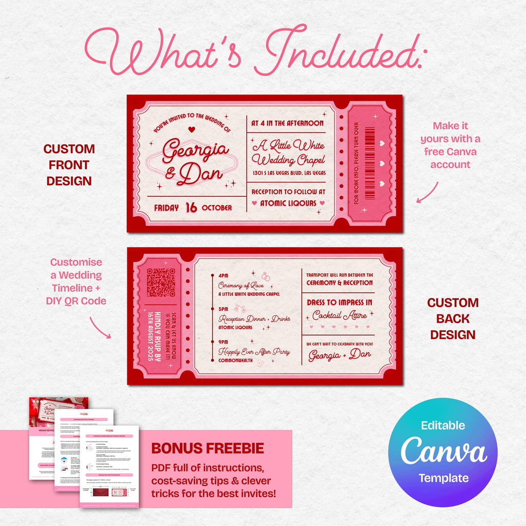 Vegas Wedding Elopement Invitation Vintage Ticket | DIY Template (Instant Download)