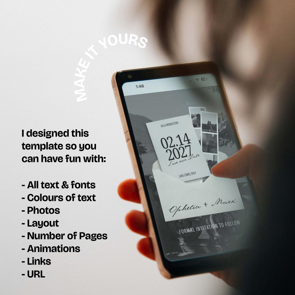 Modern Save the Date Website: Canva Digital Invitation Template (Digital Download)
