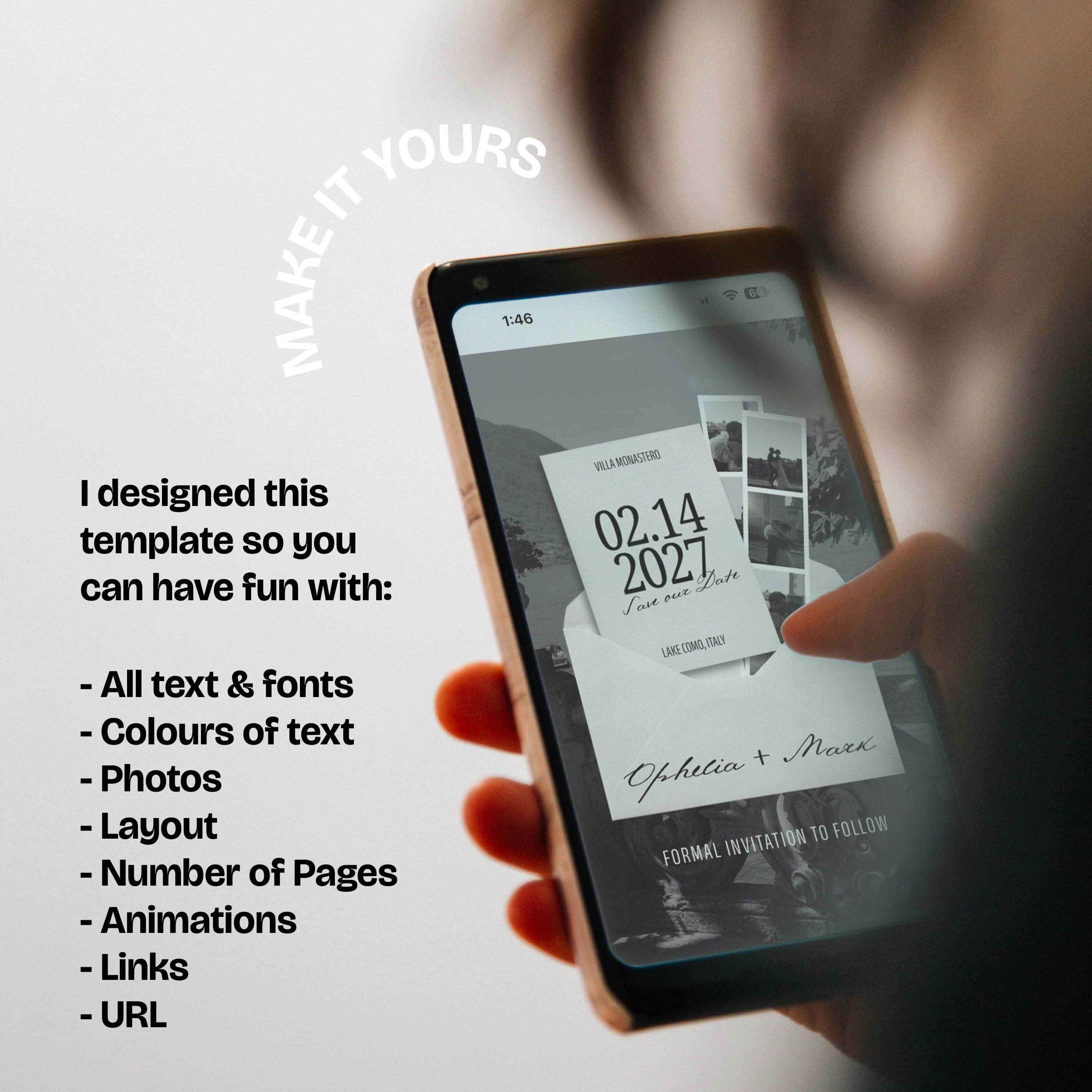 Modern Save the Date Website: Canva Digital Invitation Template (Digital Download)