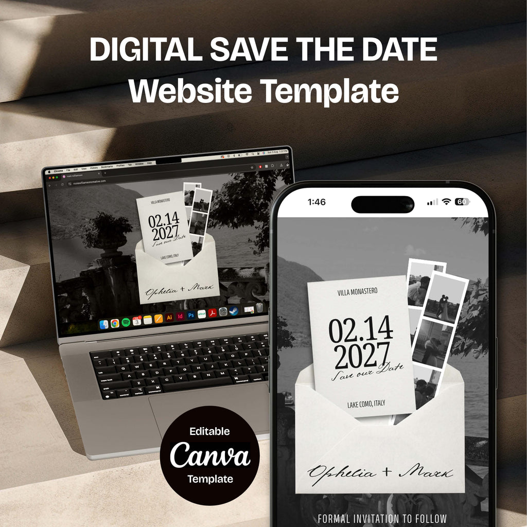 Modern Save the Date Website: Canva Digital Invitation Template (Digital Download)