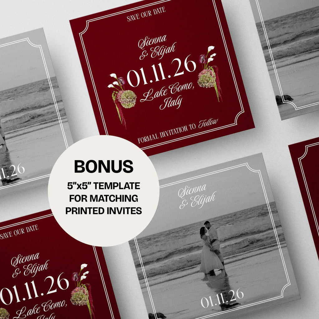 Burgundy Floral Save the Date Website: Canva Digital Invitation Template (Digital Download)