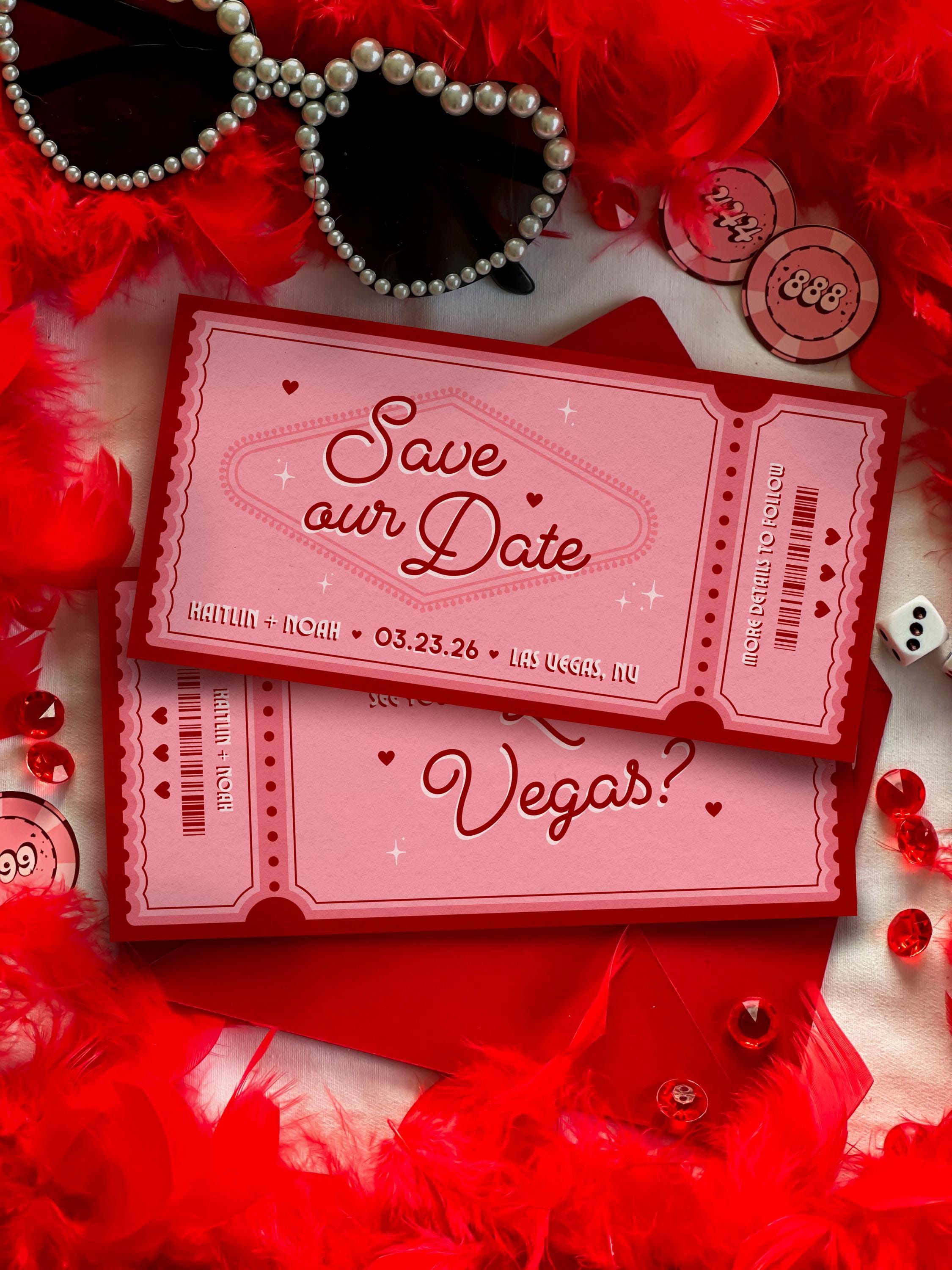 Retro Vegas Ticket Save the Date: Elopement Invitation (DIY Canva Template, Digital Download)
