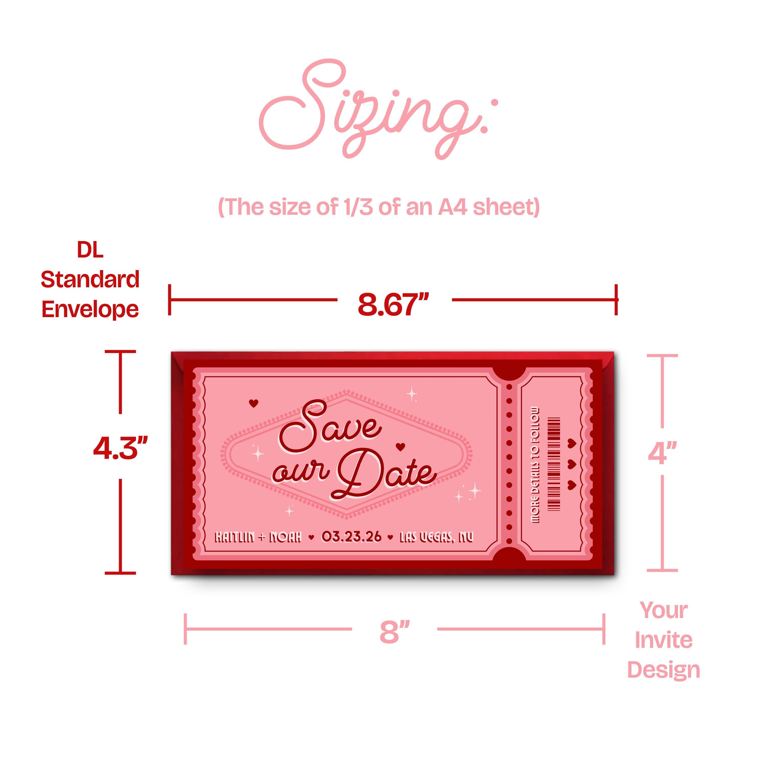 Retro Vegas Ticket Save the Date: Elopement Invitation (DIY Canva Template, Digital Download)