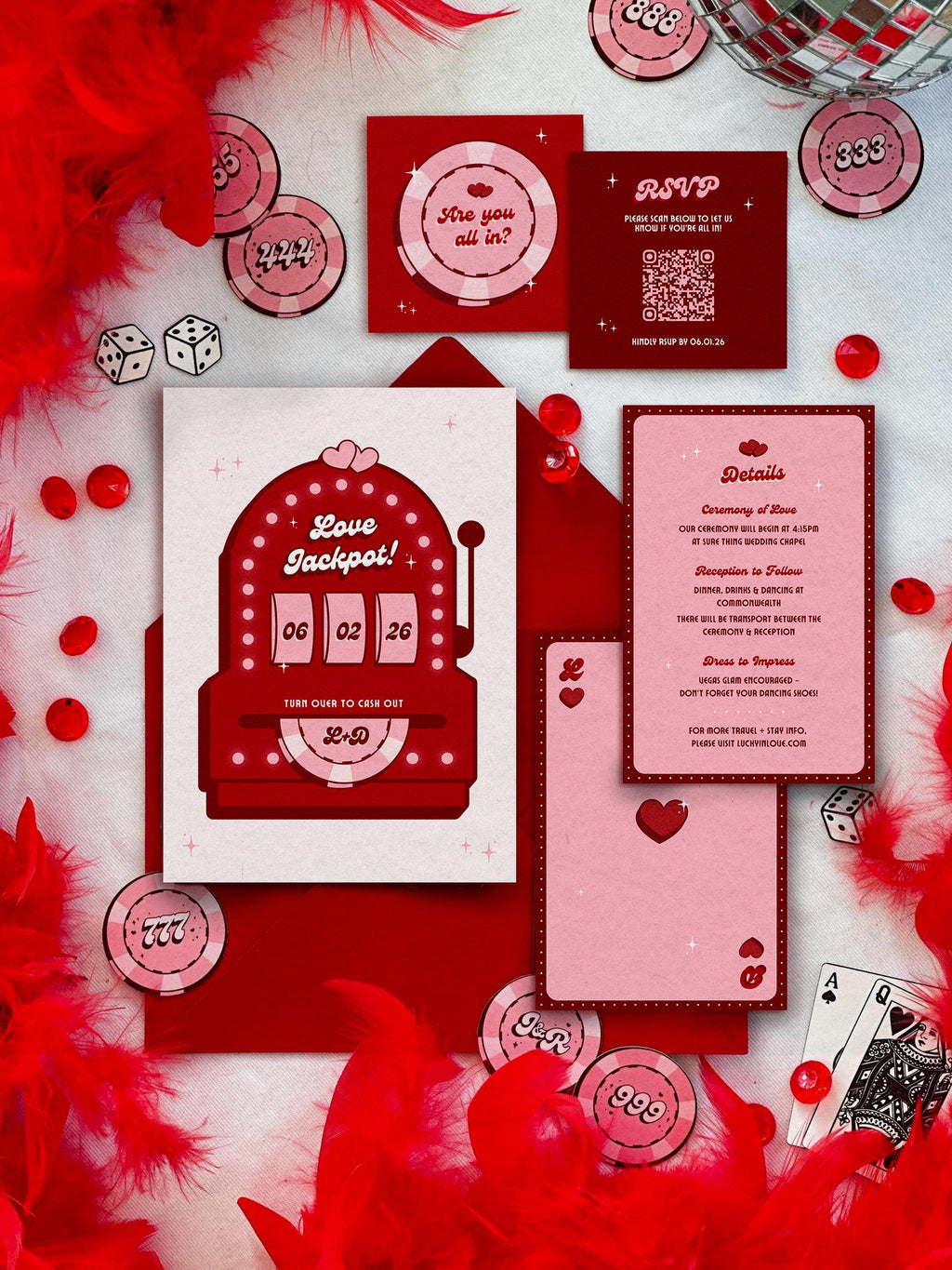 Retro Vegas Wedding Invitation Suite | DIY Set of 3 Invite Templates (Instant Download)