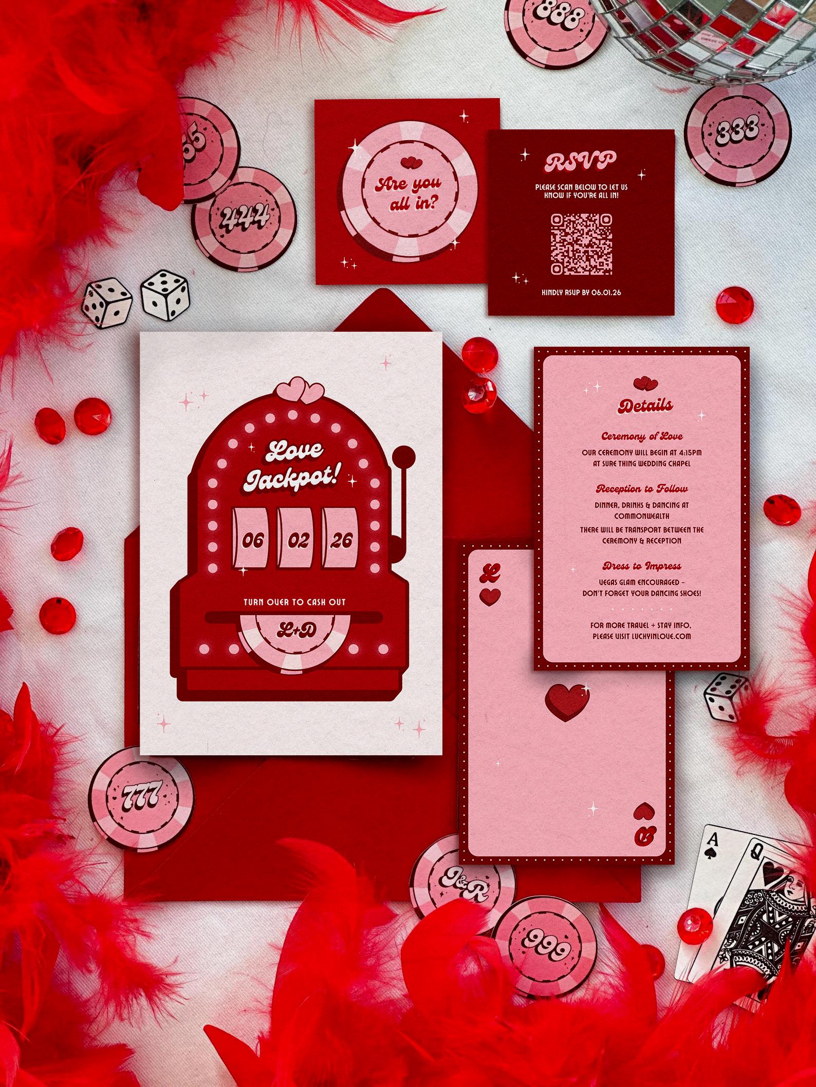 Retro Vegas Wedding Invitation Suite | DIY Set of 3 Invite Templates (Instant Download)