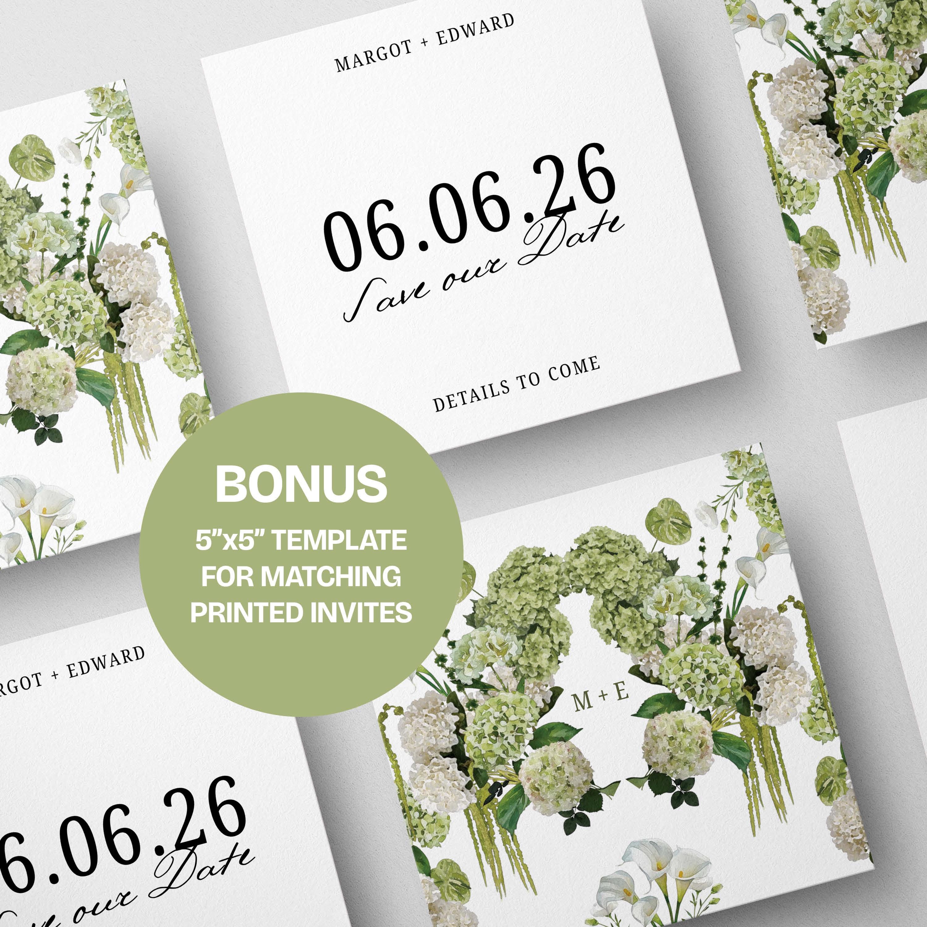 Ivory White & Green Floral Save the Date Website: Canva Digital Invitation Template (Digital Download)