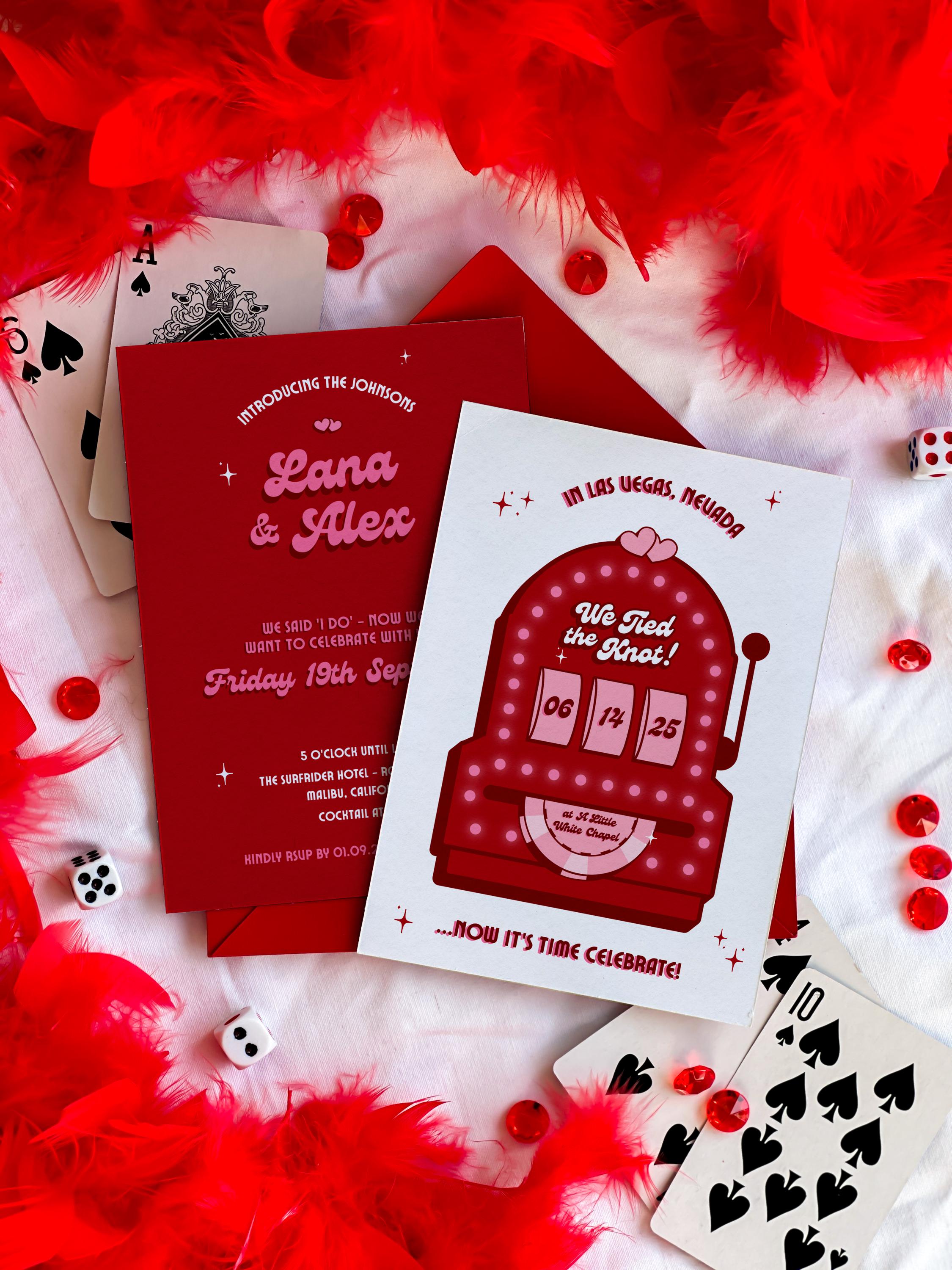 Retro Vegas Elopement Announcement: Slot Machine Invitation (DIY Canva Template, Digital Download)