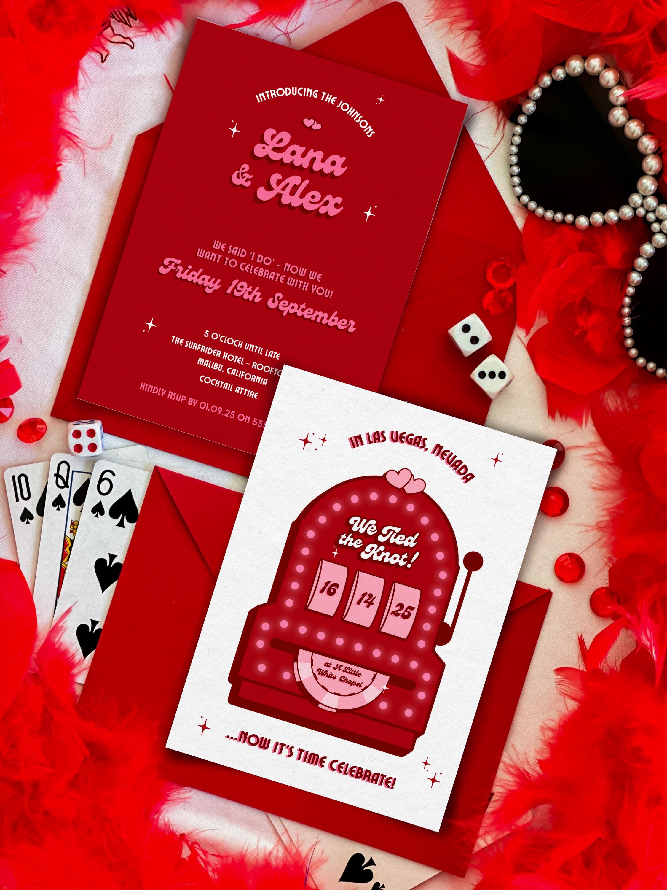 Retro Vegas Elopement Announcement: Slot Machine Invitation (DIY Canva Template, Digital Download)
