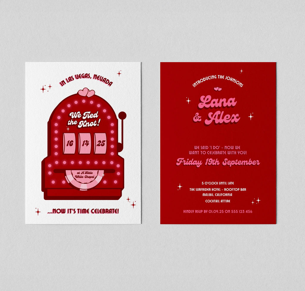 Retro Vegas Elopement Announcement: Slot Machine Invitation (DIY Canva Template, Digital Download)