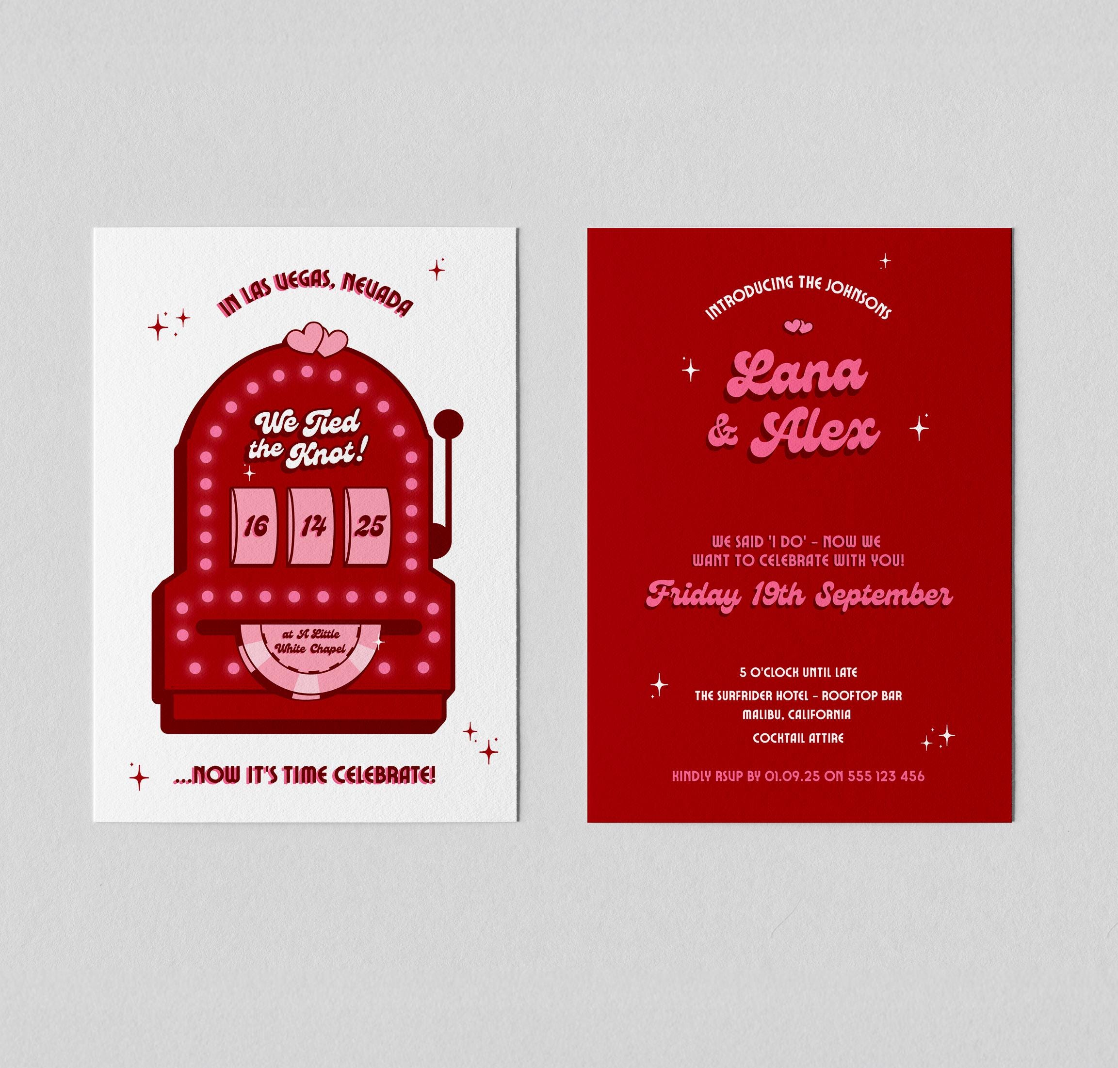 Retro Vegas Elopement Announcement: Slot Machine Invitation (DIY Canva Template, Digital Download)