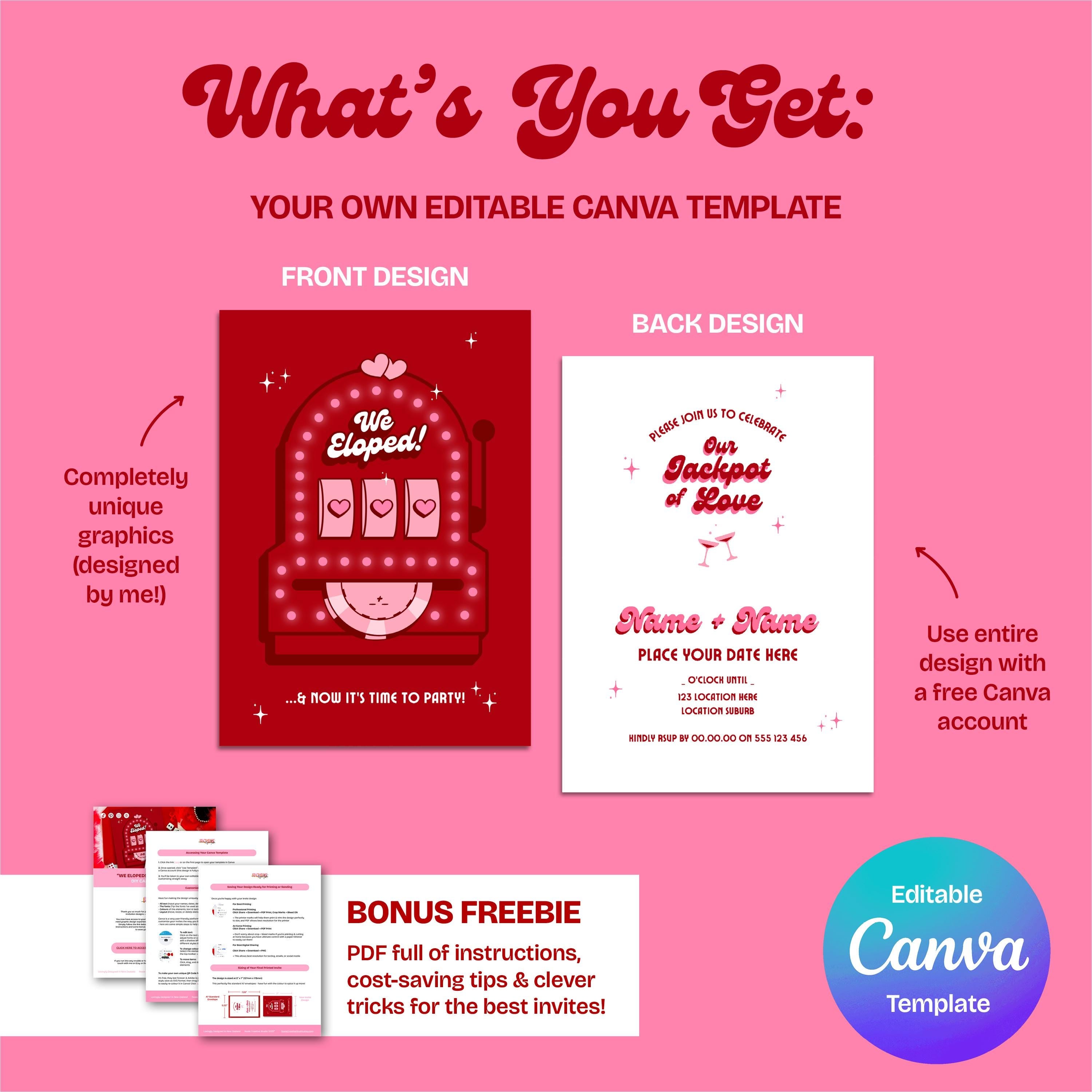 Retro Las Vegas Elopement Announcement: Jackpot of Love (DIY Canva Template, Digital Download)