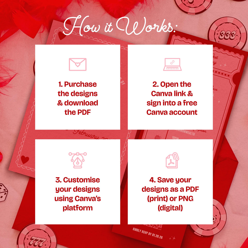 Vegas Wedding Invitation Suite Designs: Sure Thing Chapel Theme (DIY Canva Template, Digital Download)
