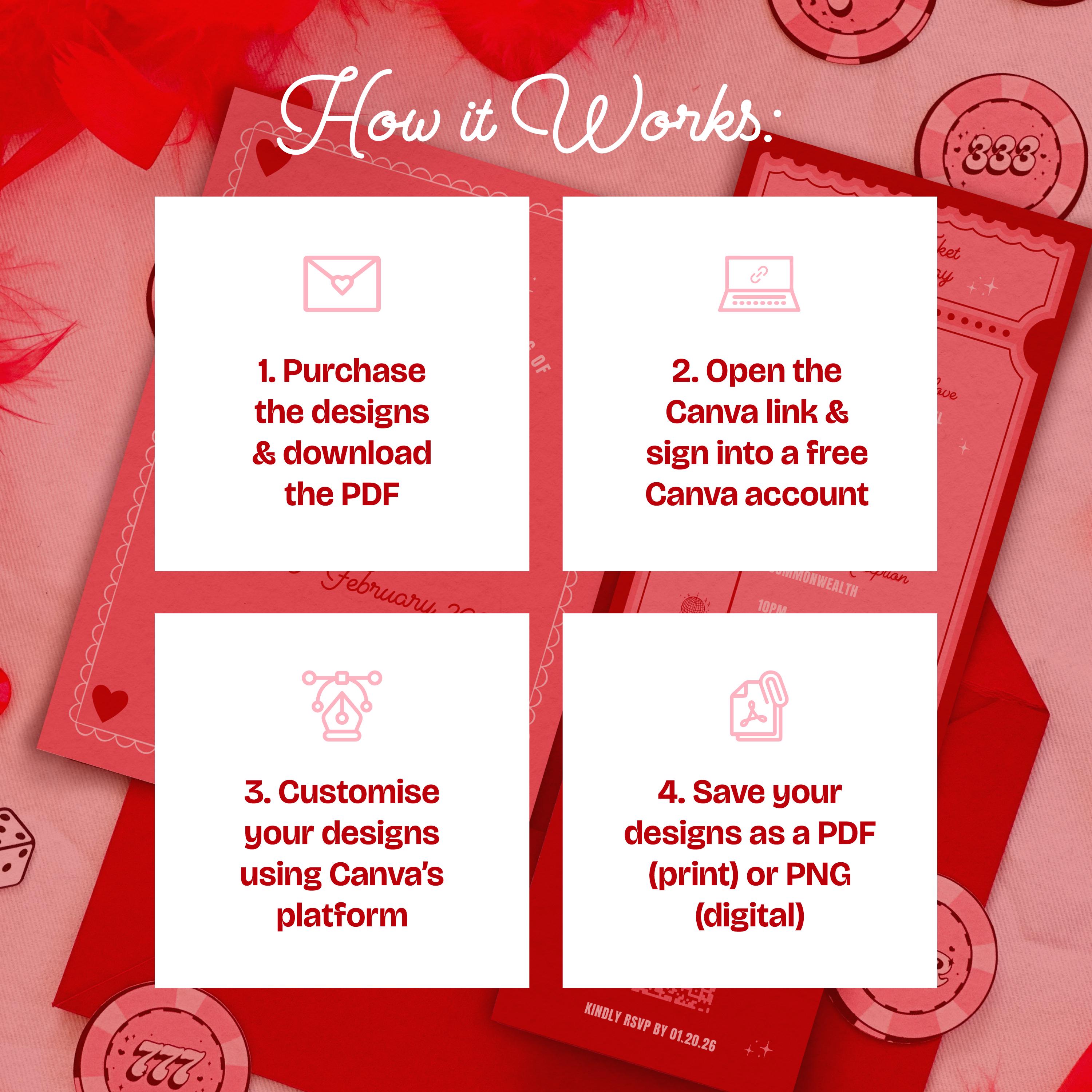 Vegas Wedding Invitation Suite Designs: Sure Thing Chapel Theme (DIY Canva Template, Digital Download)