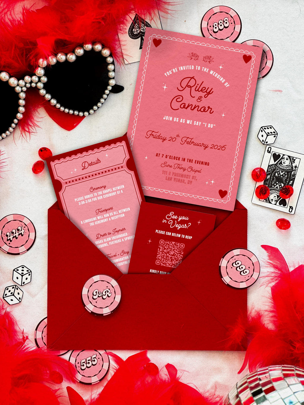 Vegas Wedding Invitation Suite Designs: Sure Thing Chapel Theme (DIY Canva Template, Digital Download)