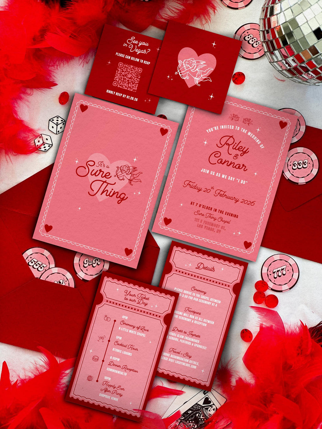 Vegas Wedding Invitation Suite Designs: Sure Thing Chapel Theme (DIY Canva Template, Digital Download)
