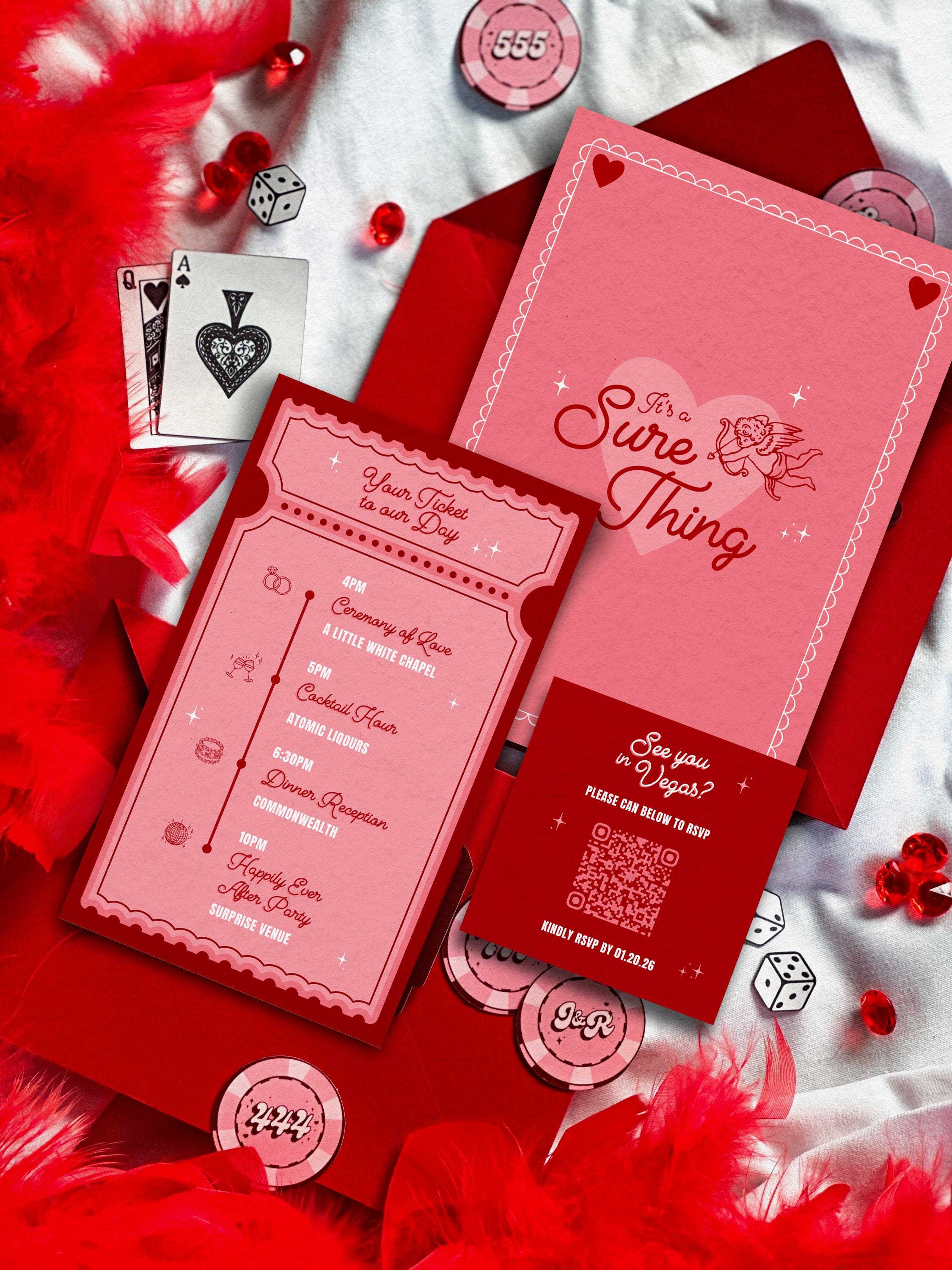 Vegas Wedding Invitation Suite Designs: Sure Thing Chapel Theme (DIY Canva Template, Digital Download)