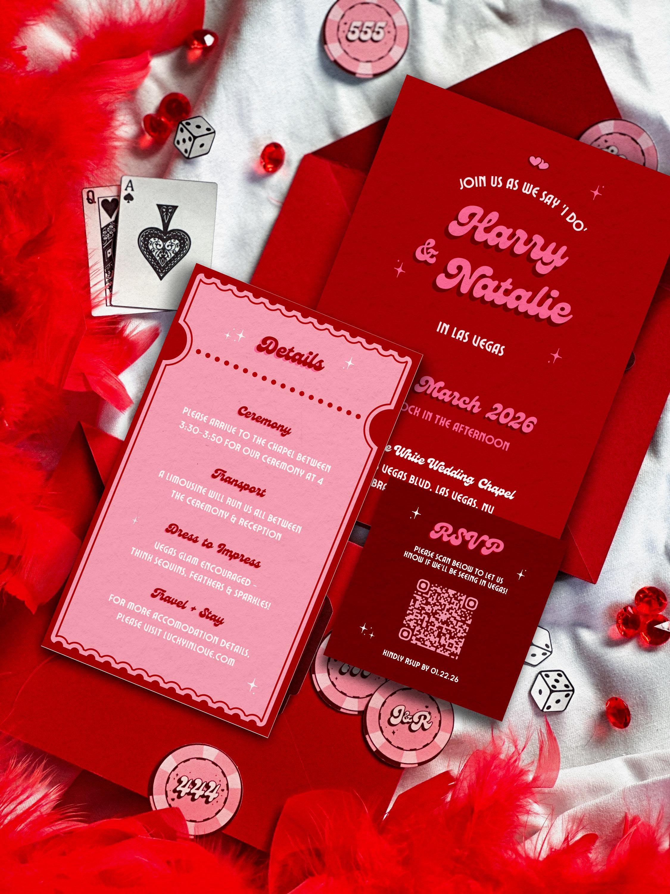 Retro Vegas Wedding Invitation Suite | DIY Template Set of 3 (Instant Download)
