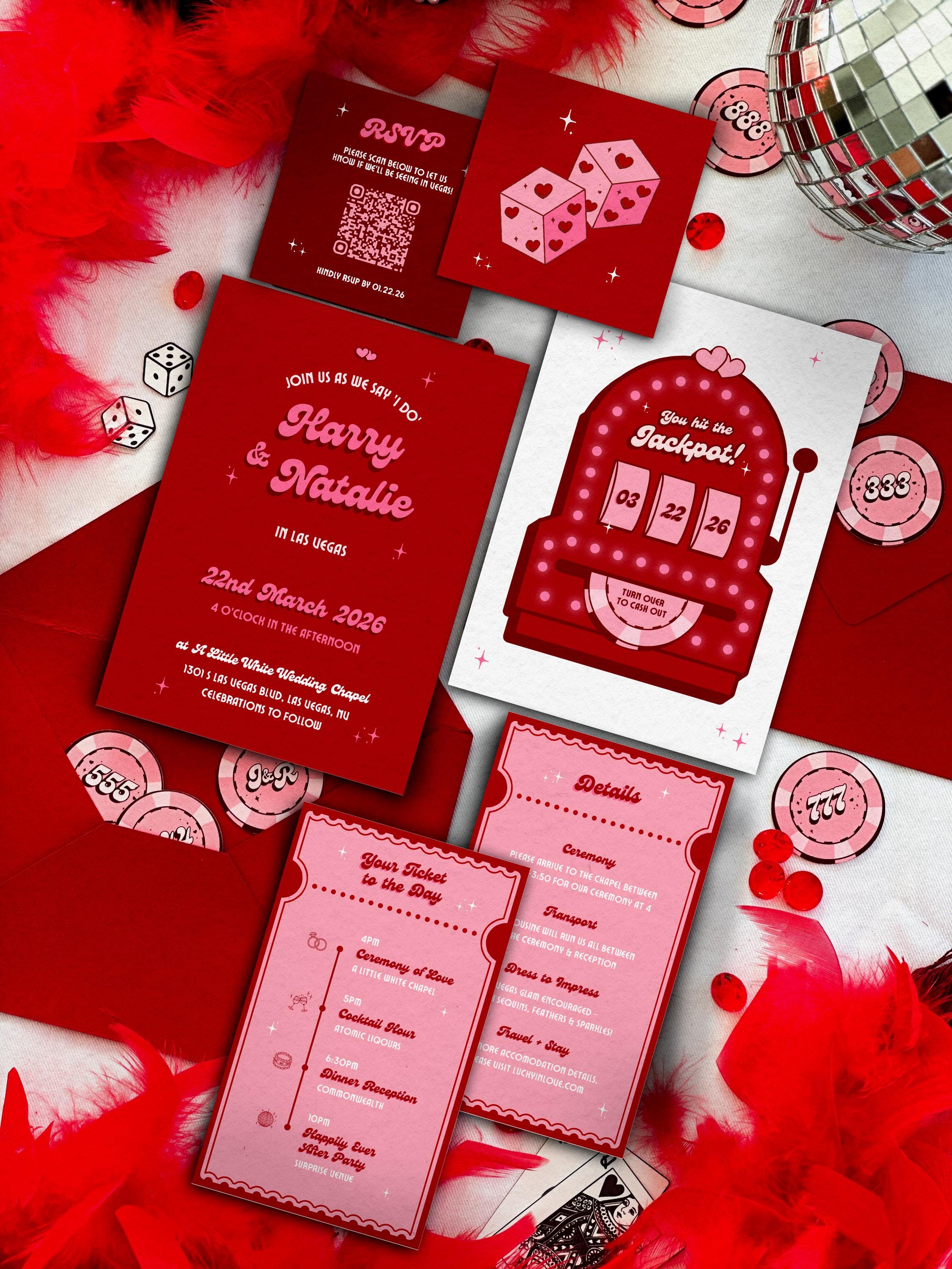Retro Vegas Wedding Invitation Suite | DIY Template Set of 3 (Instant Download)