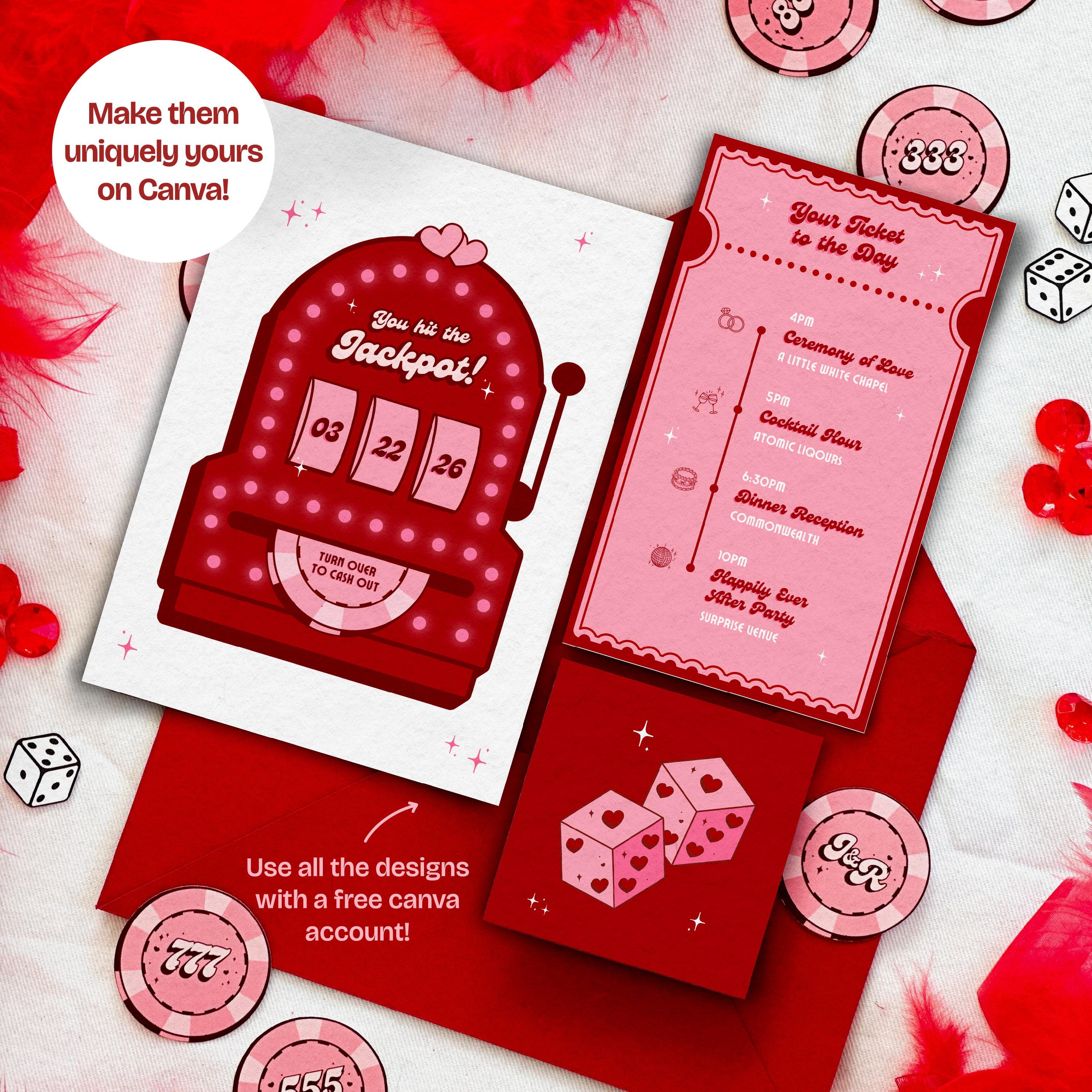 Retro Vegas Wedding Invitation Suite | DIY Template Set of 3 (Instant Download)