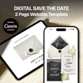 Ivory Black & Green Floral Save the Date Website: Canva Digital Invitation Template (Digital Download)