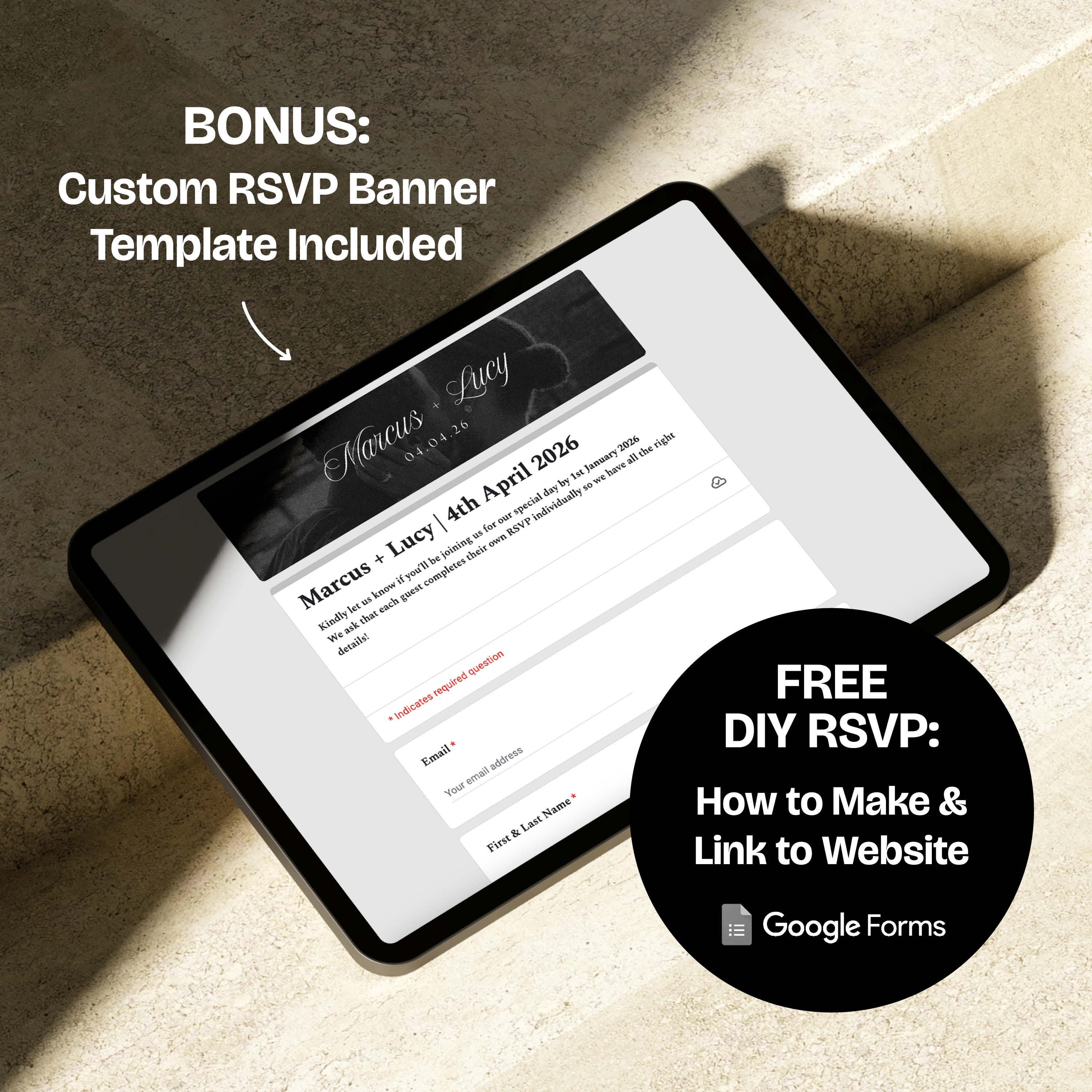 Neutral Black & Ivory Floral Wedding Website Template with RSVP: Editable Canva Design (Digital Download)