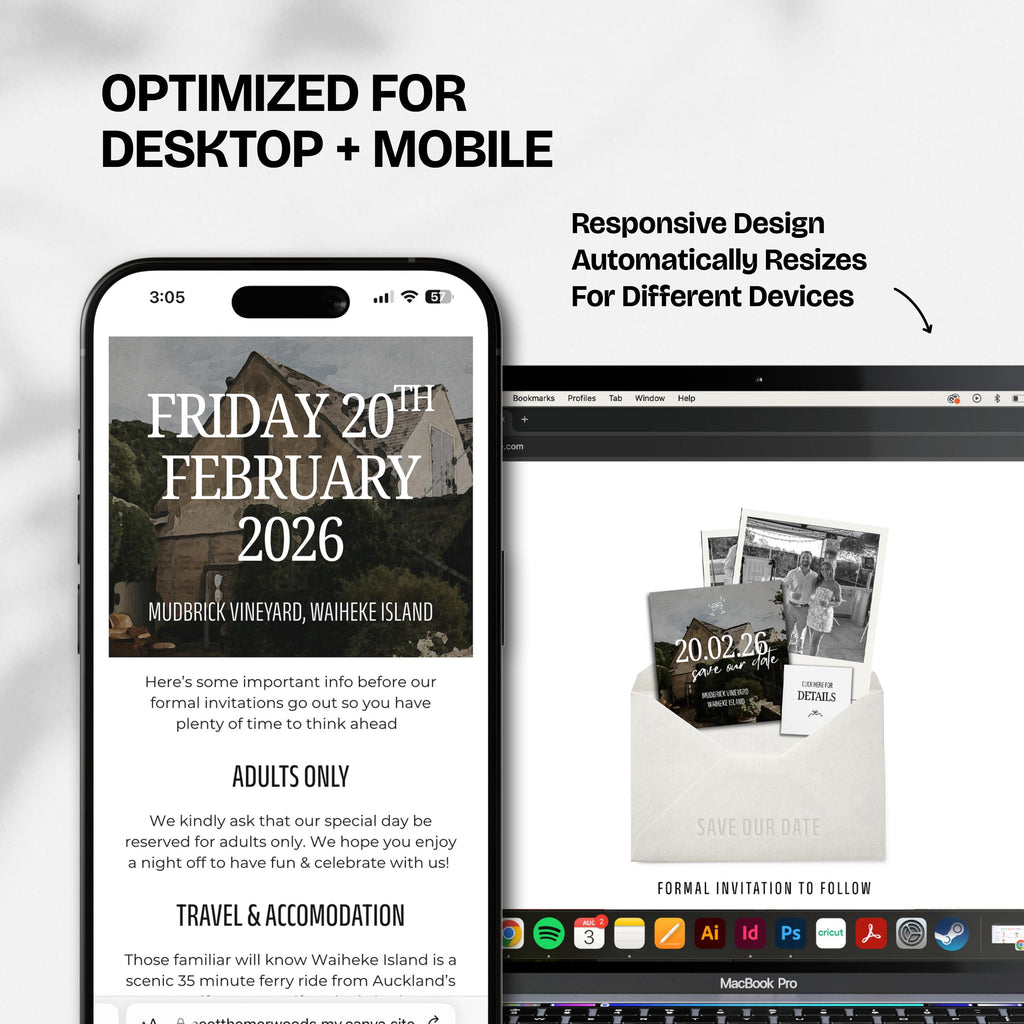 Minimalist Ivory Save the Date Website with Details Page: Canva Digital Invitation Template (Digital Download)