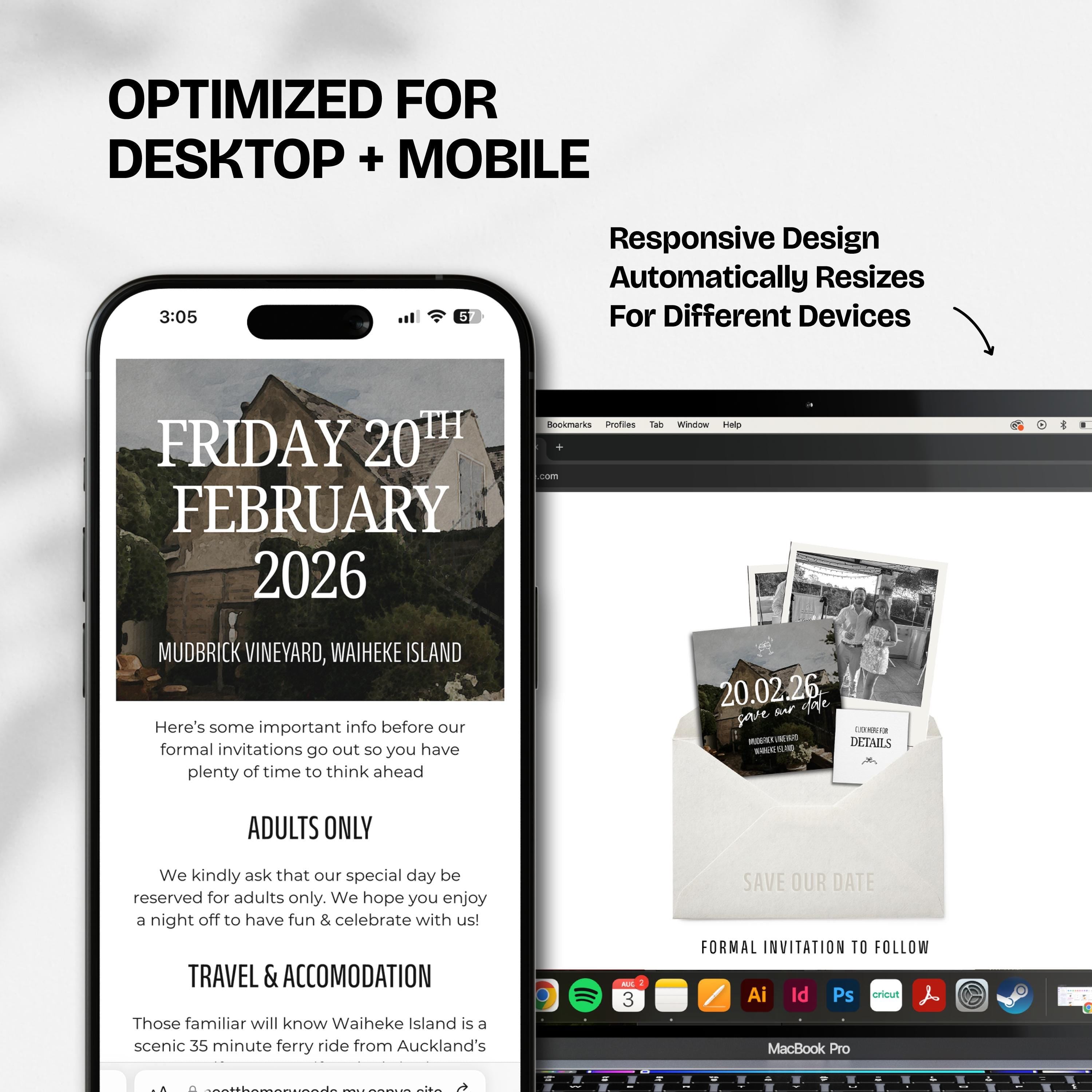 Minimalist Ivory Save the Date Website with Details Page: Canva Digital Invitation Template (Digital Download)