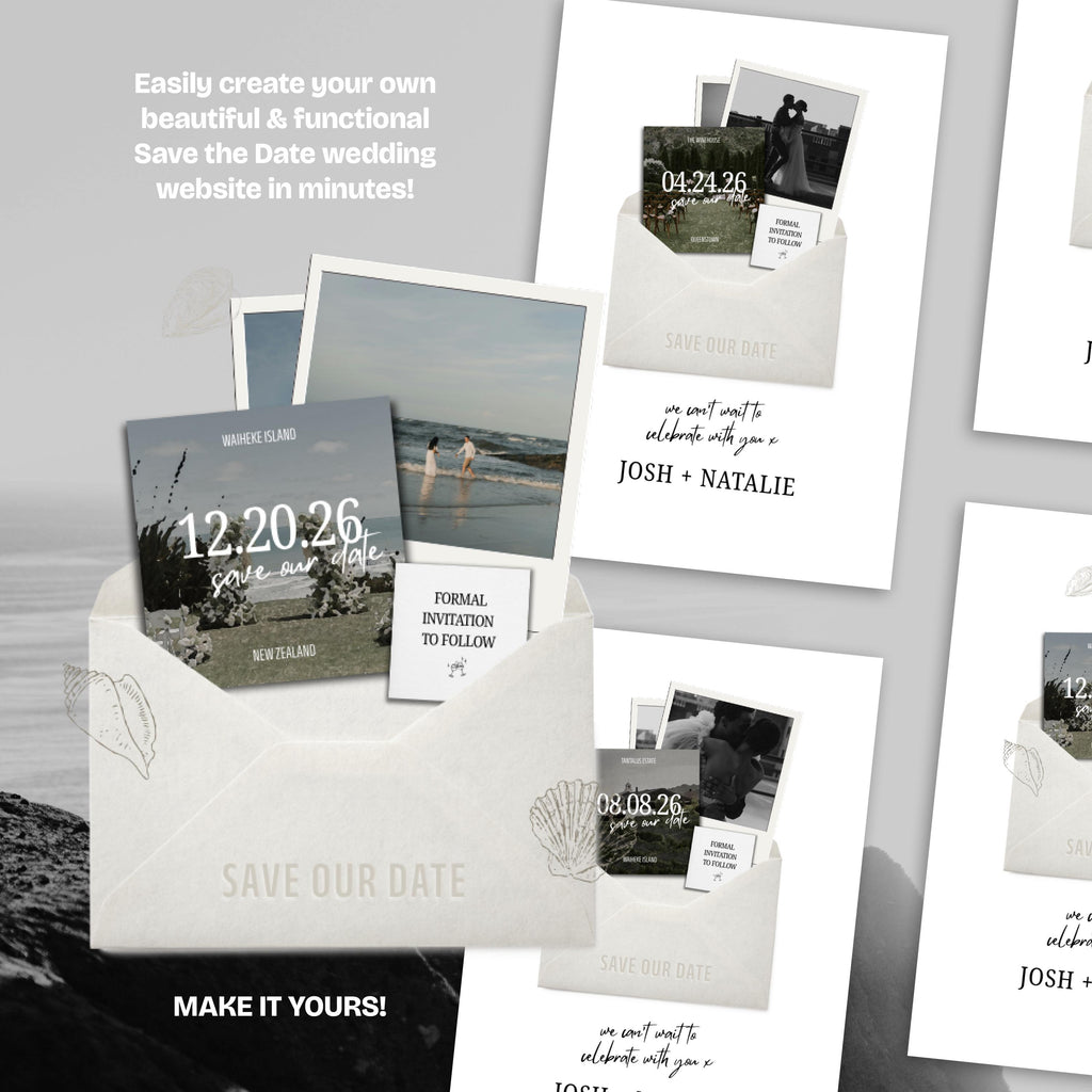 Minimalist Ivory Save the Date Website: Canva Digital Invitation Template (Digital Download)