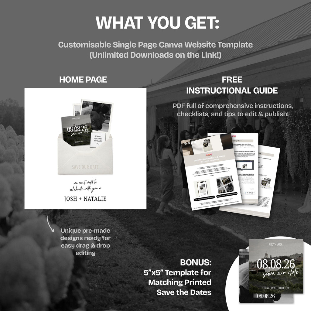 Minimalist Ivory Save the Date Website: Canva Digital Invitation Template (Digital Download)
