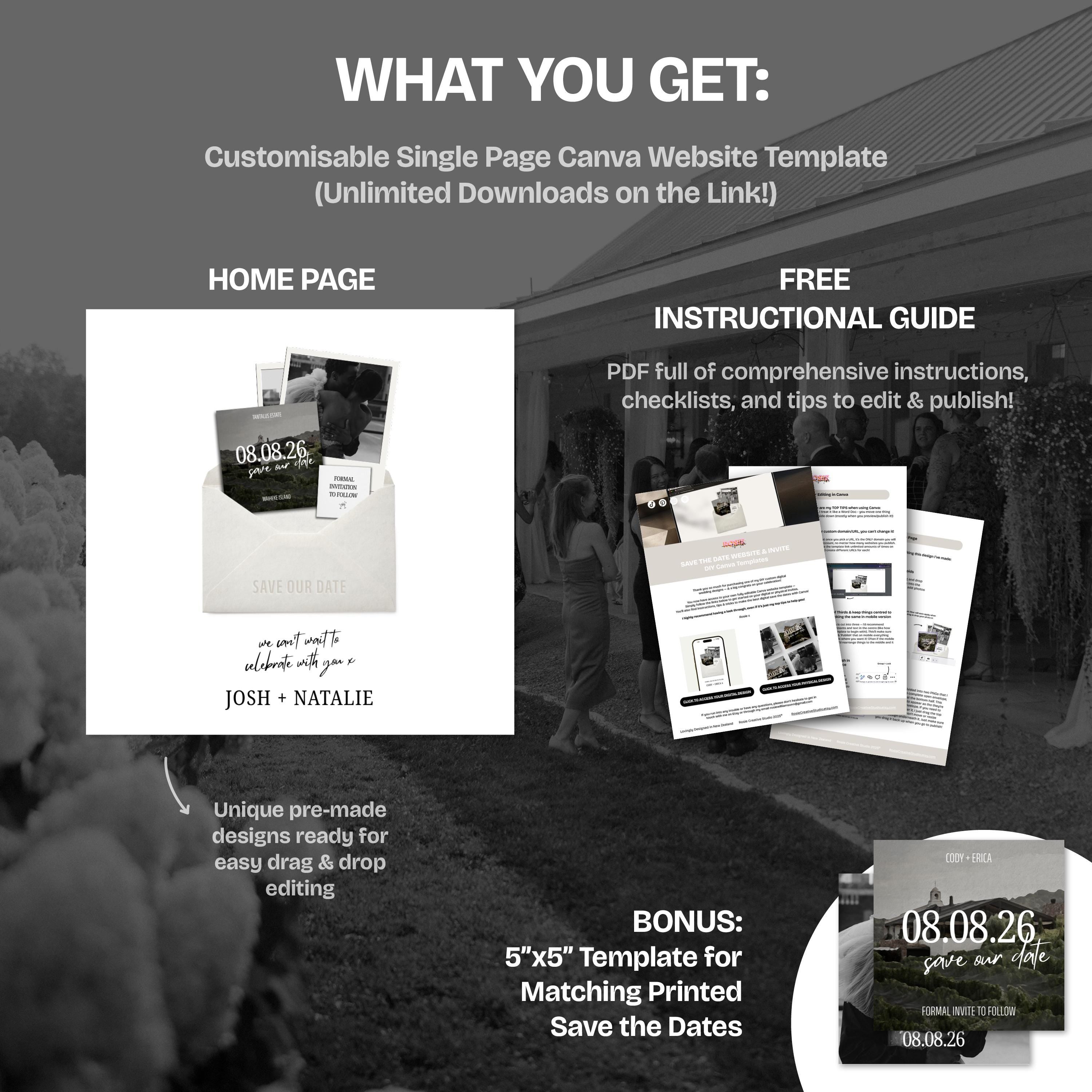 Minimalist Ivory Save the Date Website: Canva Digital Invitation Template (Digital Download)