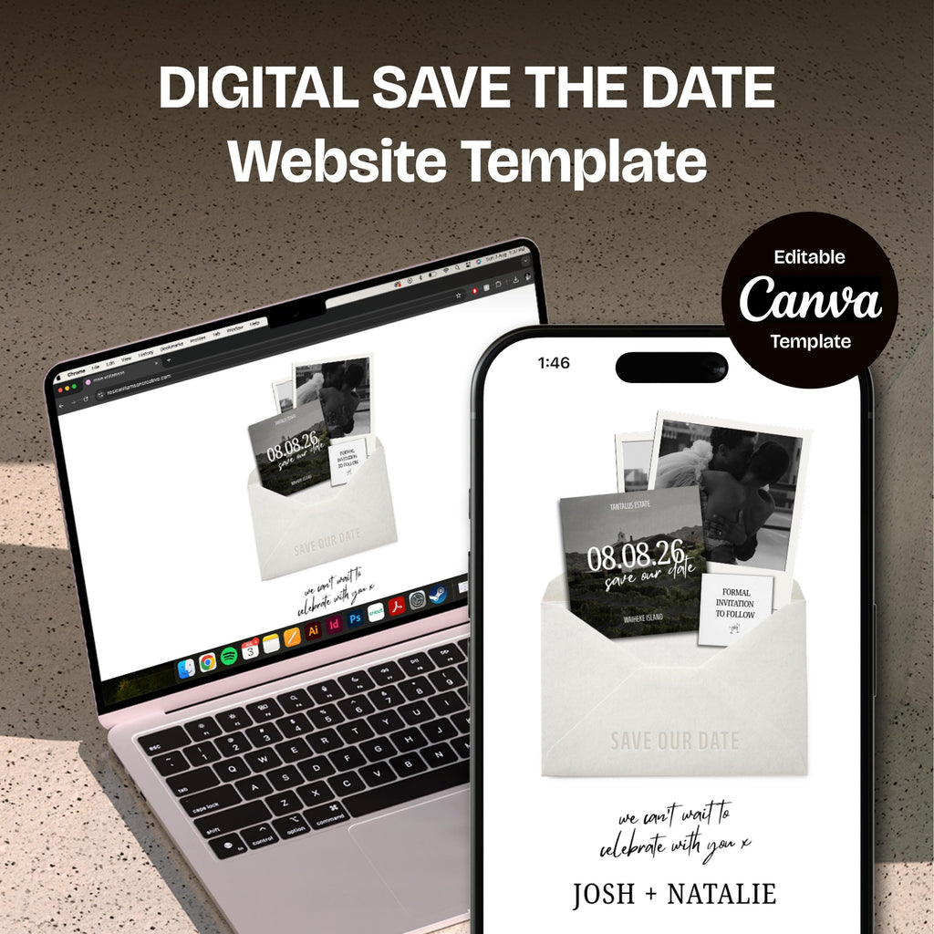 Minimalist Ivory Save the Date Website: Canva Digital Invitation Template (Digital Download)