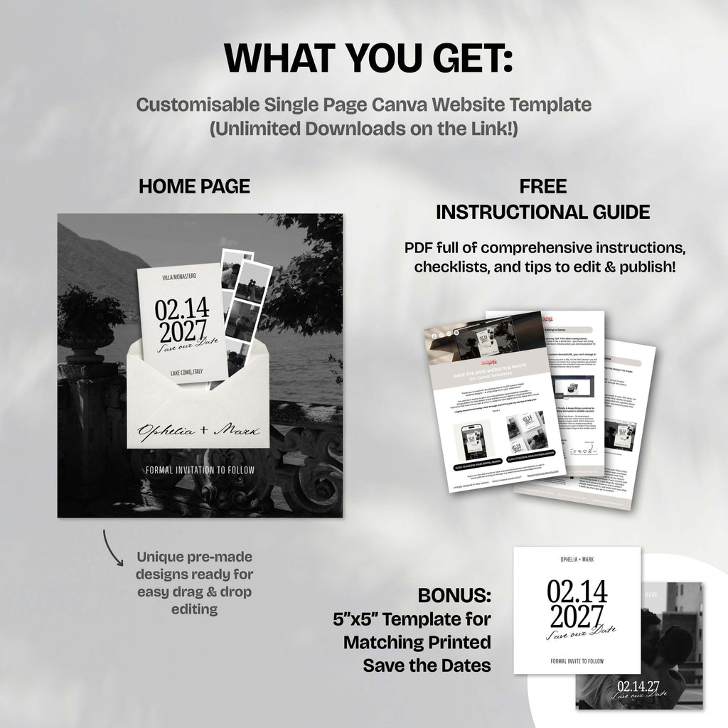 Modern Save the Date Website: Canva Digital Invitation Template (Digital Download)