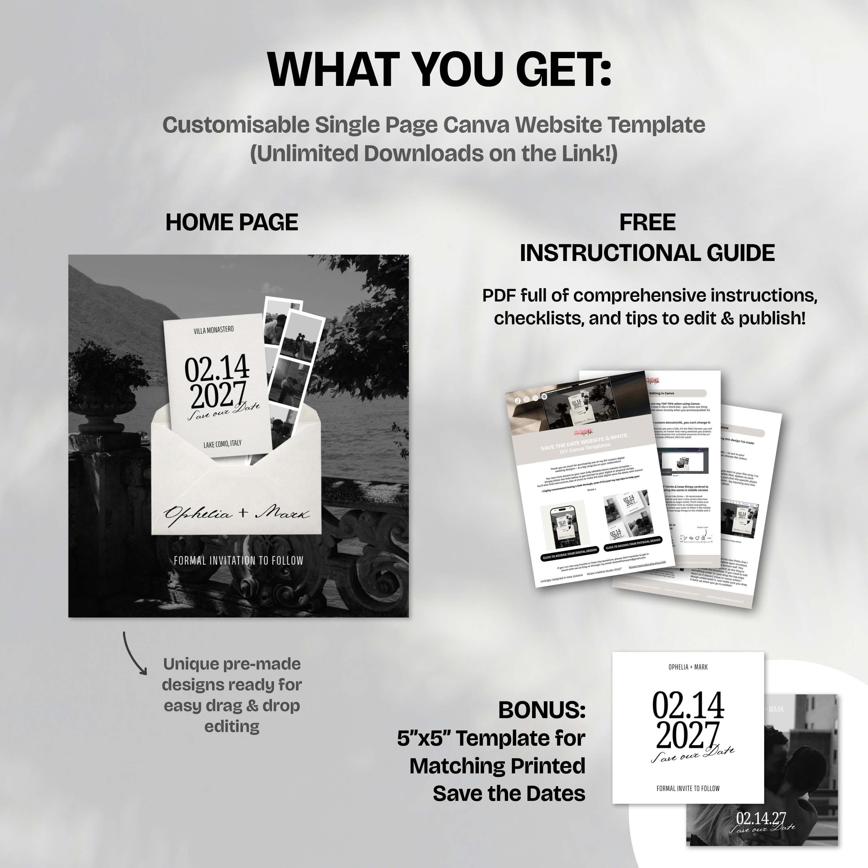 Modern Save the Date Website: Canva Digital Invitation Template (Digital Download)