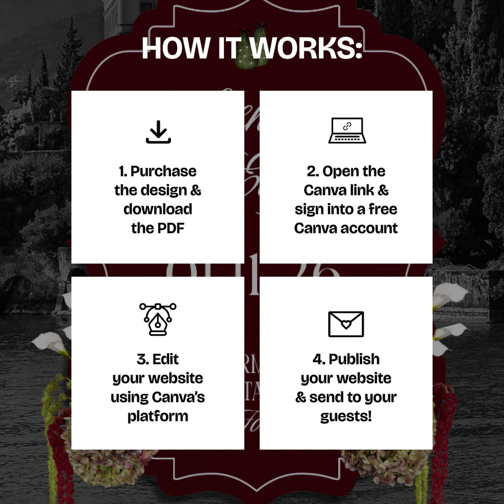 Burgundy Floral Save the Date Website: Canva Digital Invitation Template (Digital Download)