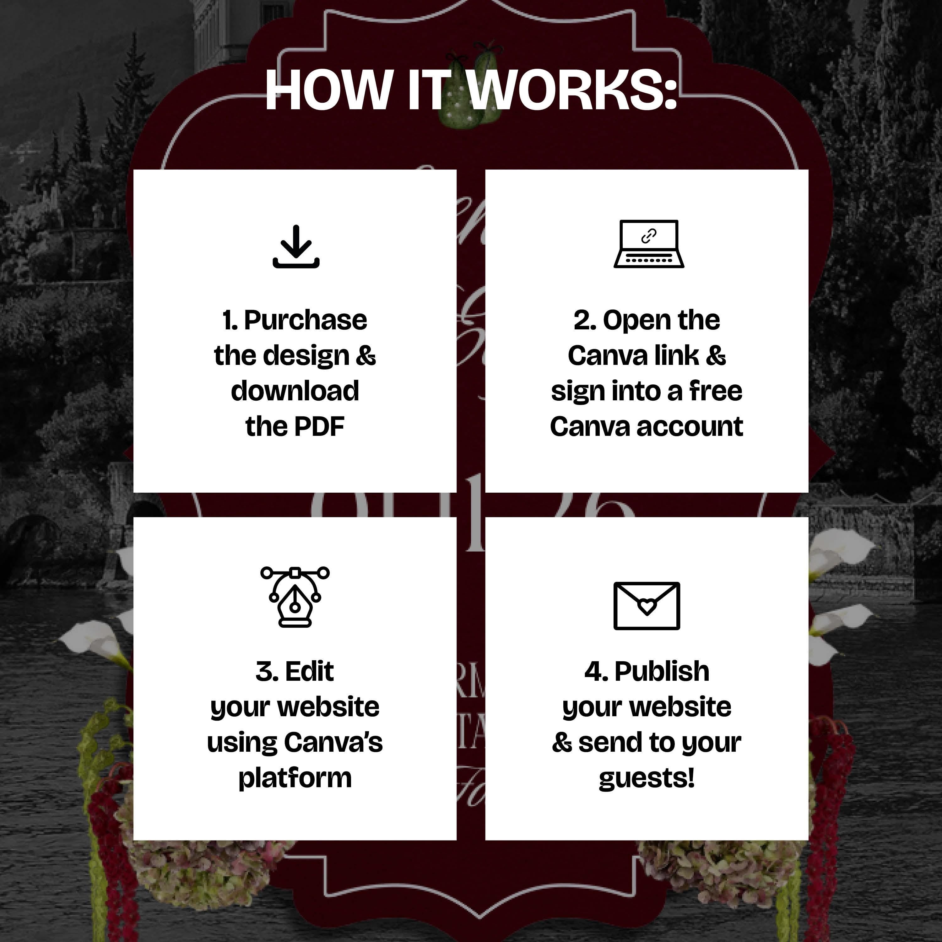 Burgundy Floral Save the Date Website: Canva Digital Invitation Template (Digital Download)
